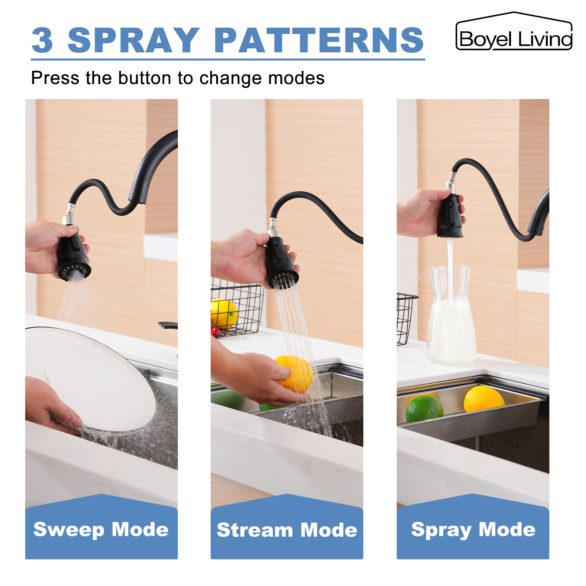 3-Spray Patterns 1.8 GPM Single Handle No Sensor Pull Down Sprayer Kitchen Faucet with Soap Dispenser in Brushed Nickel