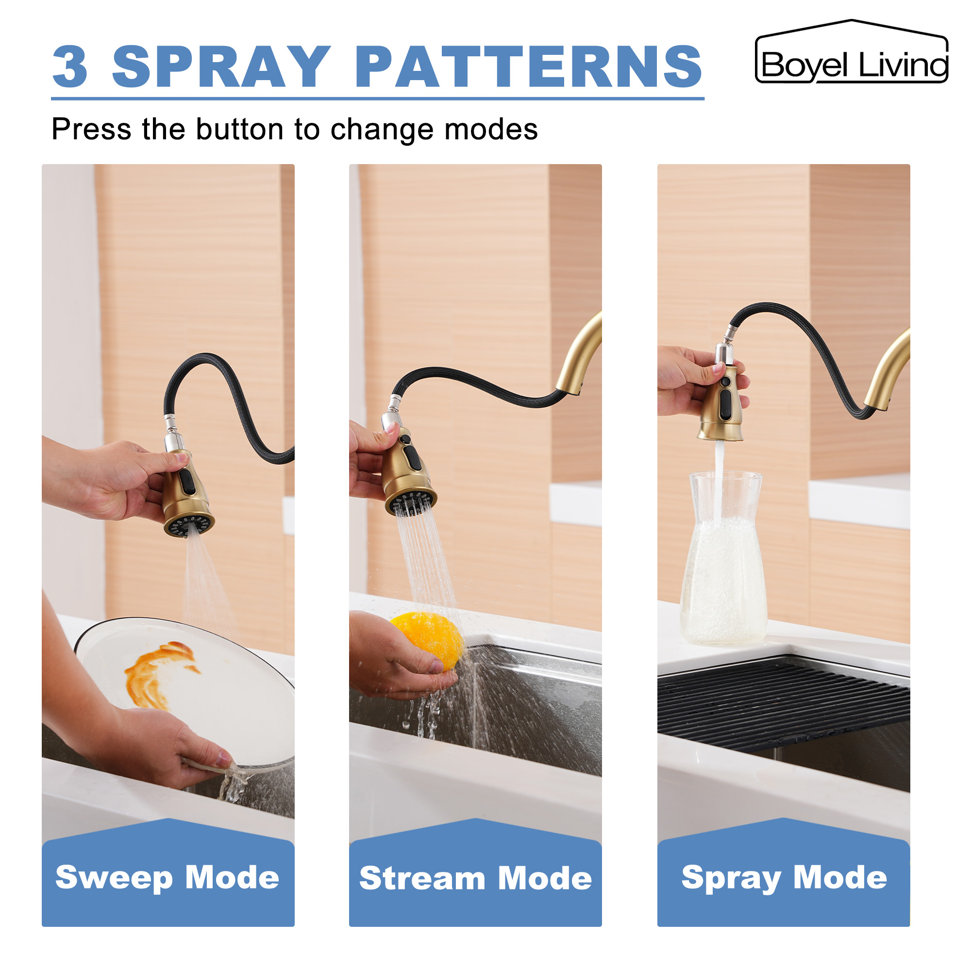 3-Spray Patterns 1.8 GPM Single Handle No Sensor Pull Down Sprayer Kitchen Faucet with Soap Dispenser in Brushed Nickel