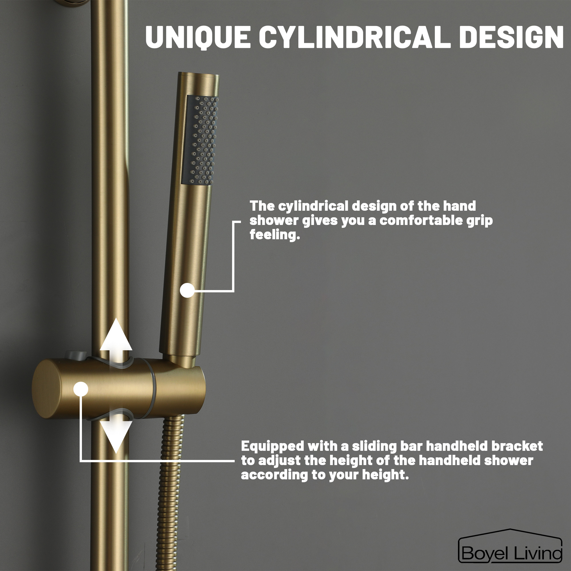 Boyel Living Rainfall Shower System with Handheld in Brushed Gold