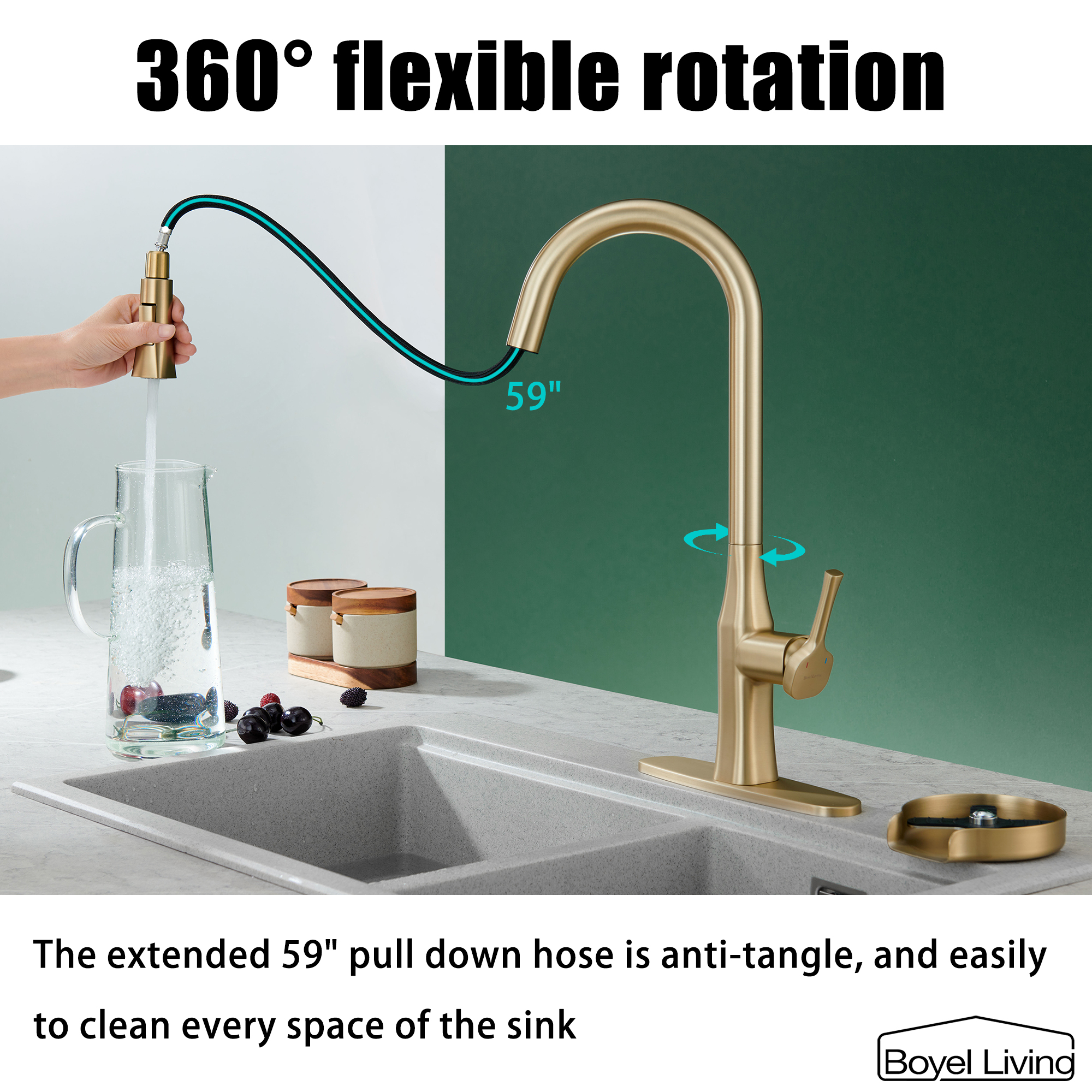 Boyel Living Single Handle Pull Down Sprayer Kitchen Faucet
