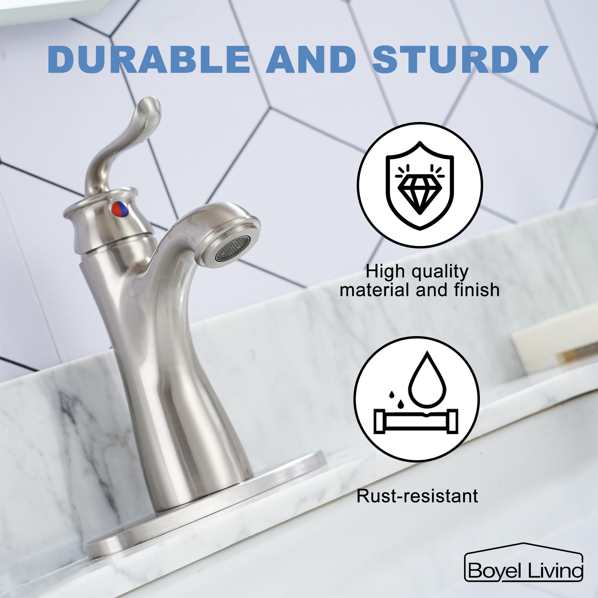 1.2 GPM Single Handle Single Hole Bathroom Faucet with Water Supply Hose and Built-in Aerator in Brushed Nickel