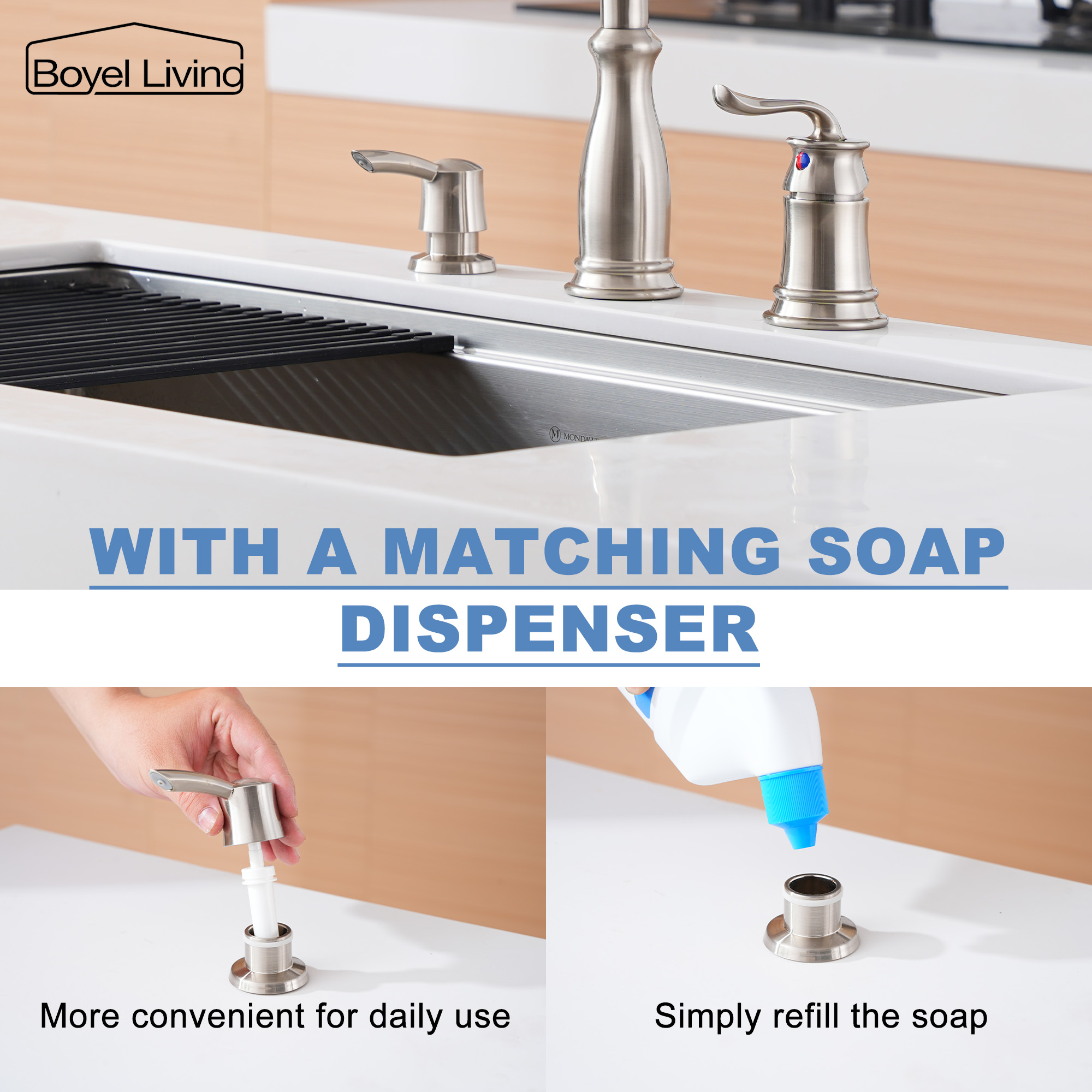 3-Spray Patterns 1.8 GPM Single Handle No Sensor Pull Down Sprayer Kitchen Faucet with Soap Dispenser in Brushed Nickel