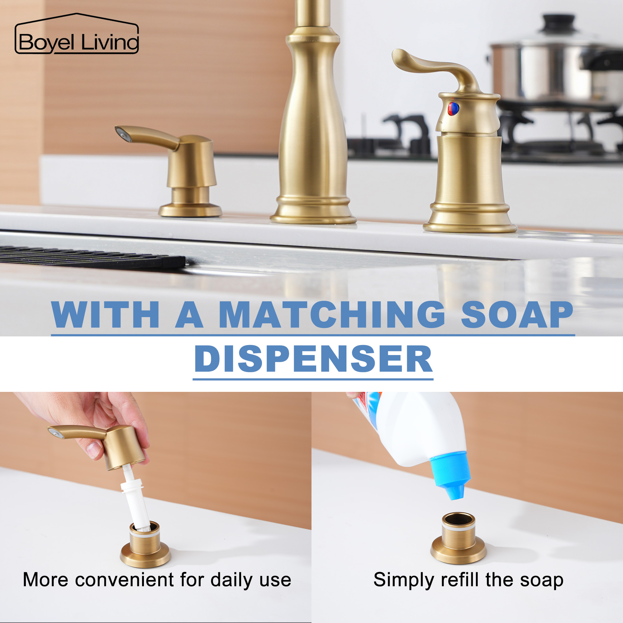 3-Spray Patterns 1.8 GPM Single Handle No Sensor Pull Down Sprayer Kitchen Faucet with Soap Dispenser in Brushed Nickel