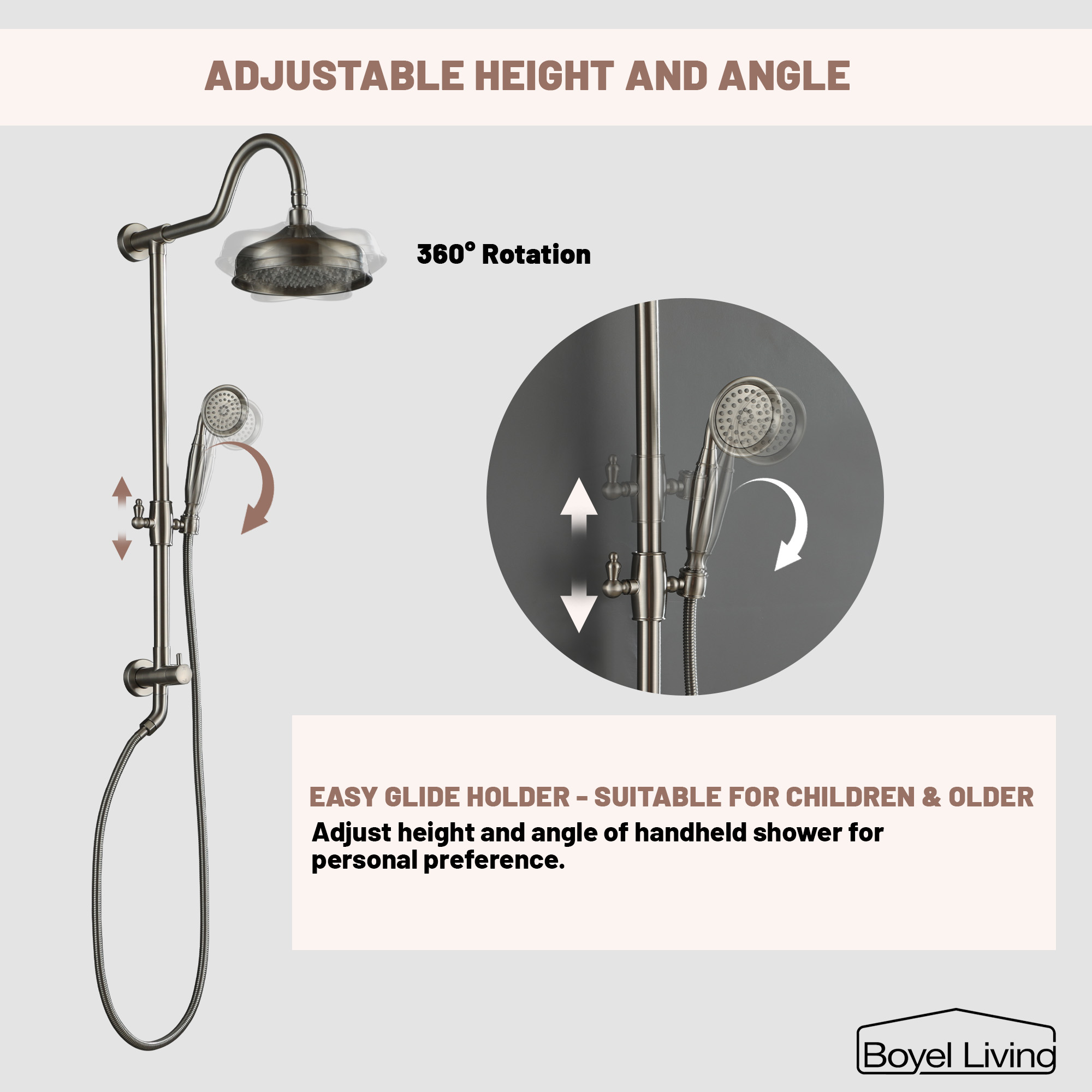 Boyel Living 8 in. Wall Mount Shower Head System with Adjustable Height and Angle