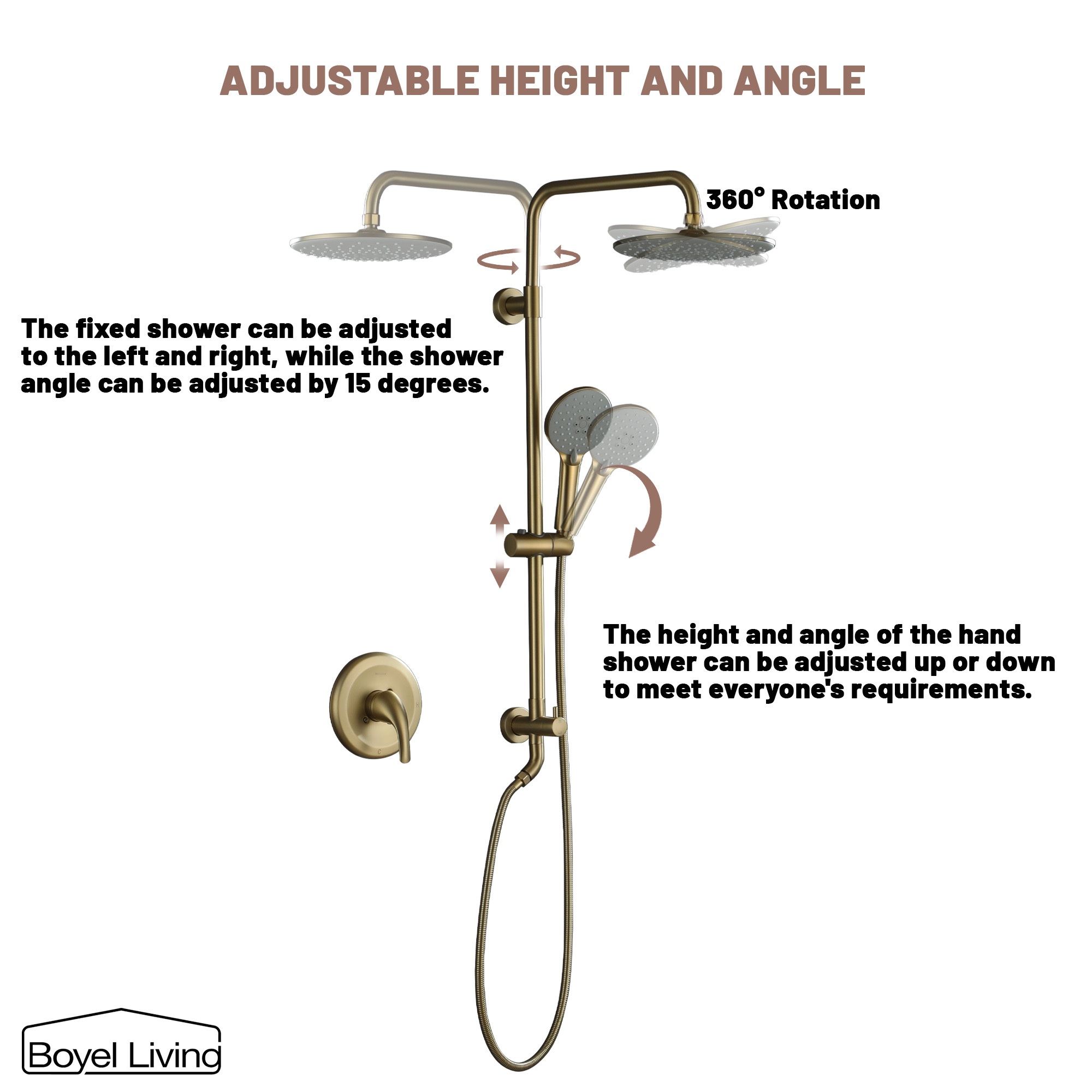 Boyel Living 3-Spray Patterns with 2.5 GPM 10 in. Wall Mount Dual Shower Heads in Matte Black