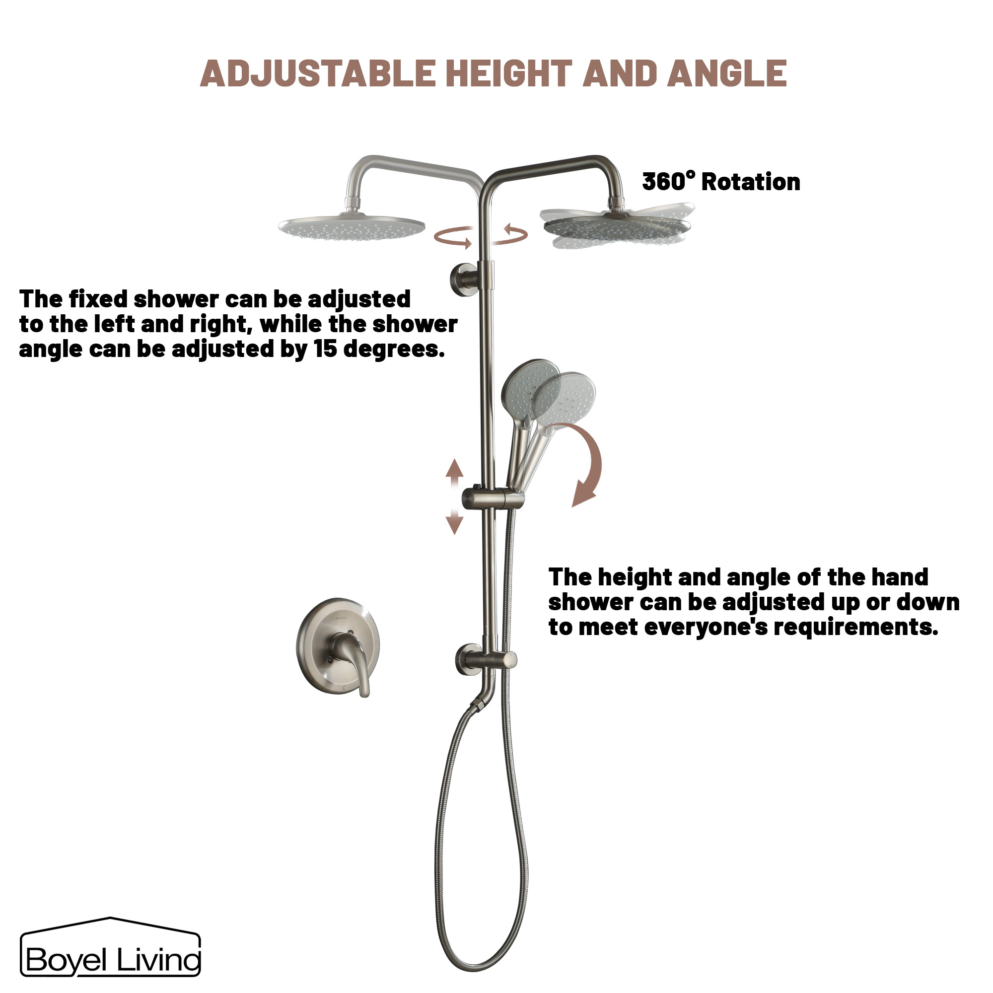 Boyel Living 3-Spray Patterns with 2.5 GPM 10 in. Wall Mount Dual Shower Heads in Matte Black