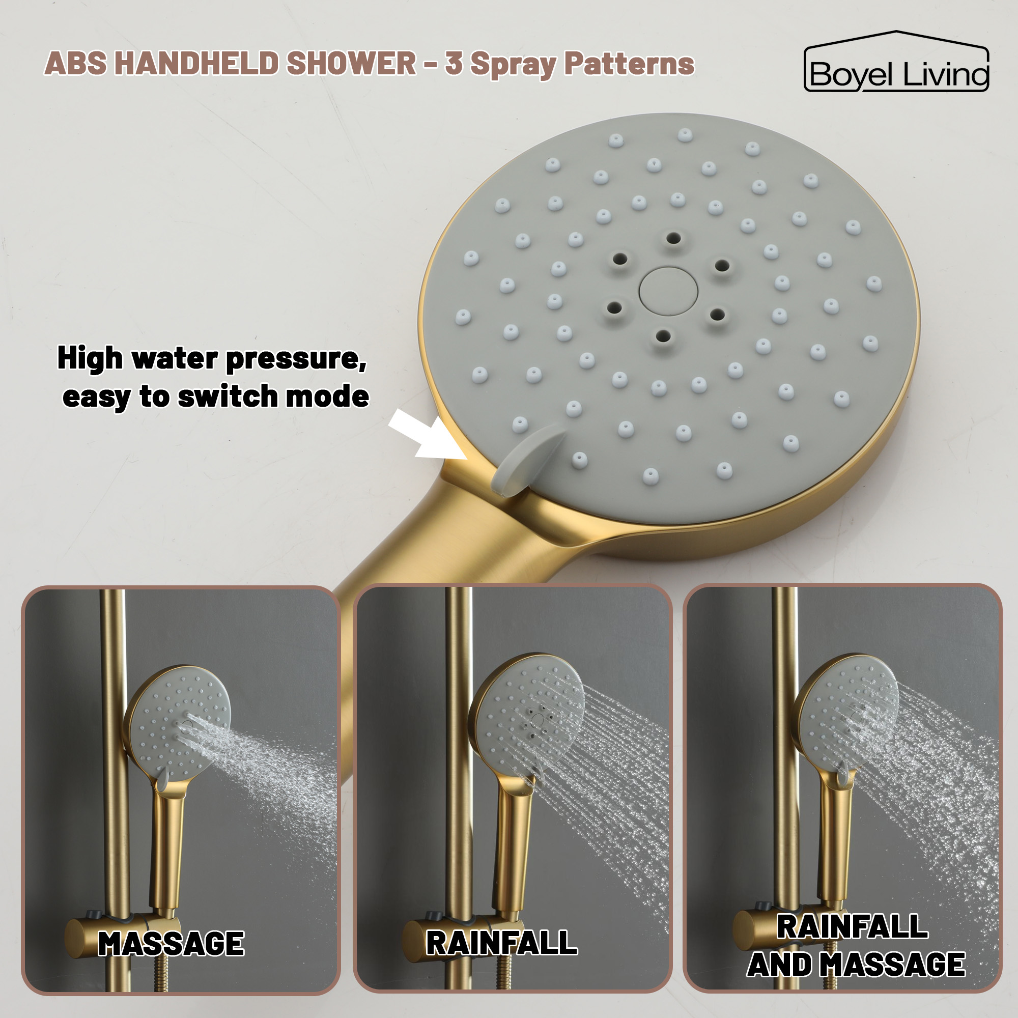 Boyel Living 2.5 GPM 10 in. Wall Mount Dual Shower Heads with 3-Spray Patterns Handheld Shower