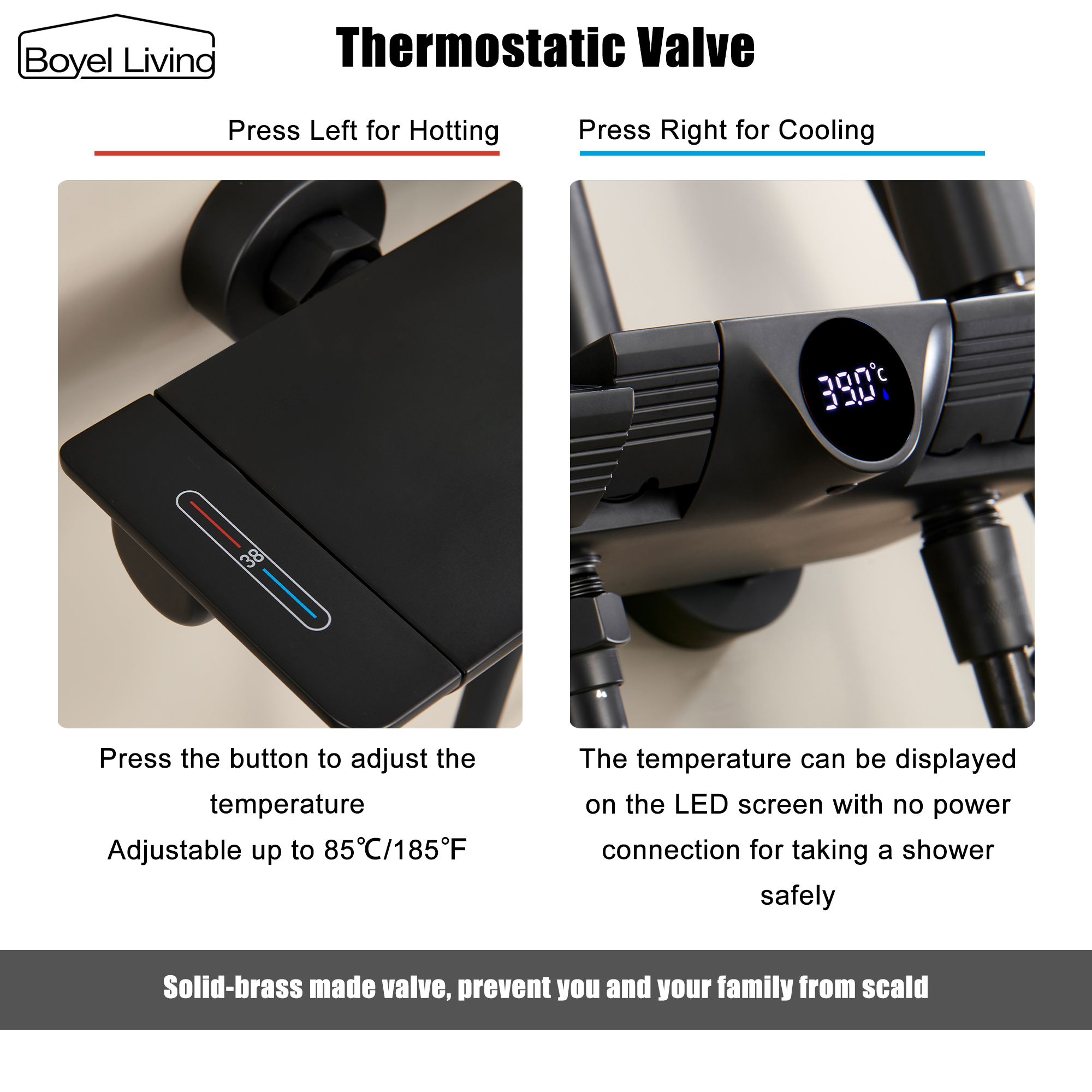 Boyel Living 3-Spray 12 in. Wall Mount Shower System in Matte Black