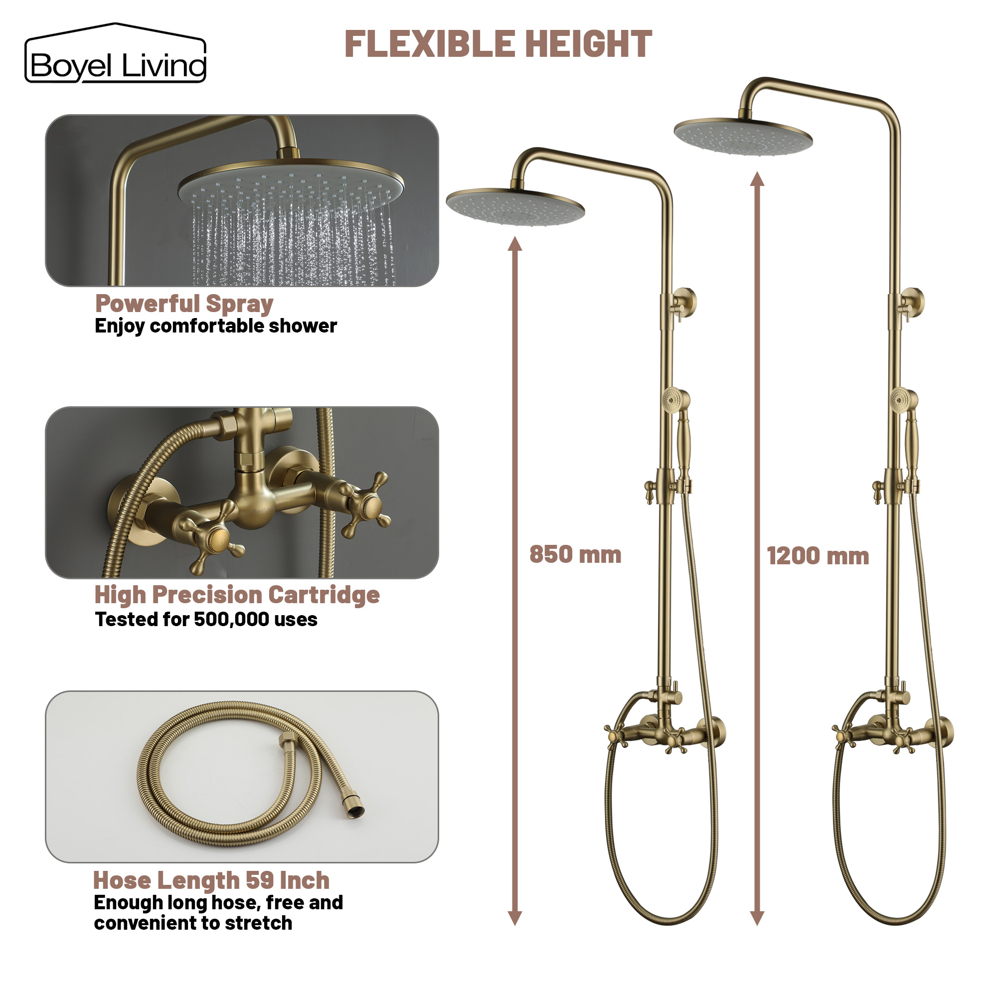 Boyel Living Wall Mount Complete Shower System Rain Shower Head Systems with Flexible Height