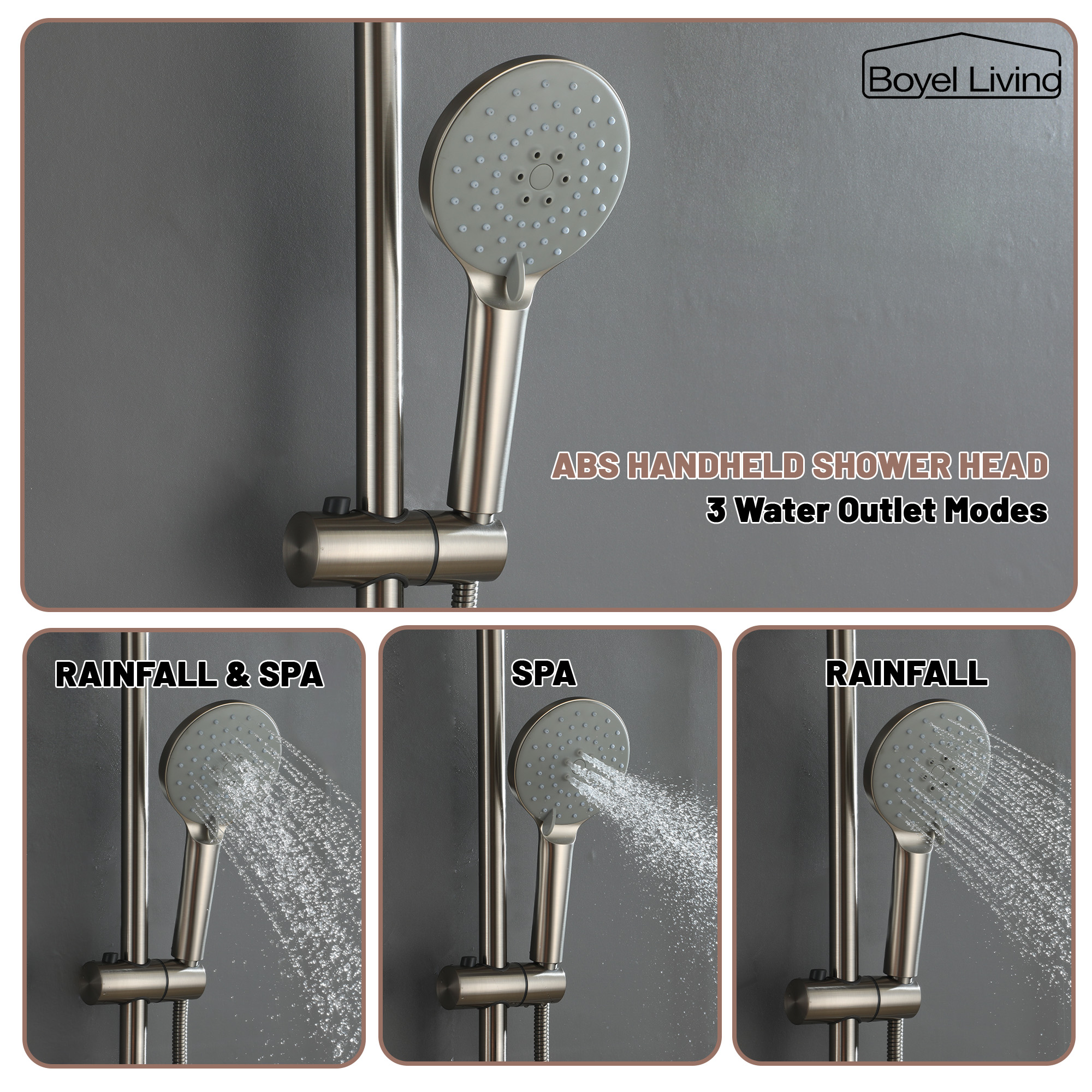 Boyel Living 3-Spray Patterns with 2.5 GPM 10 in. Wall Mount Dual Shower Heads in Matte Black