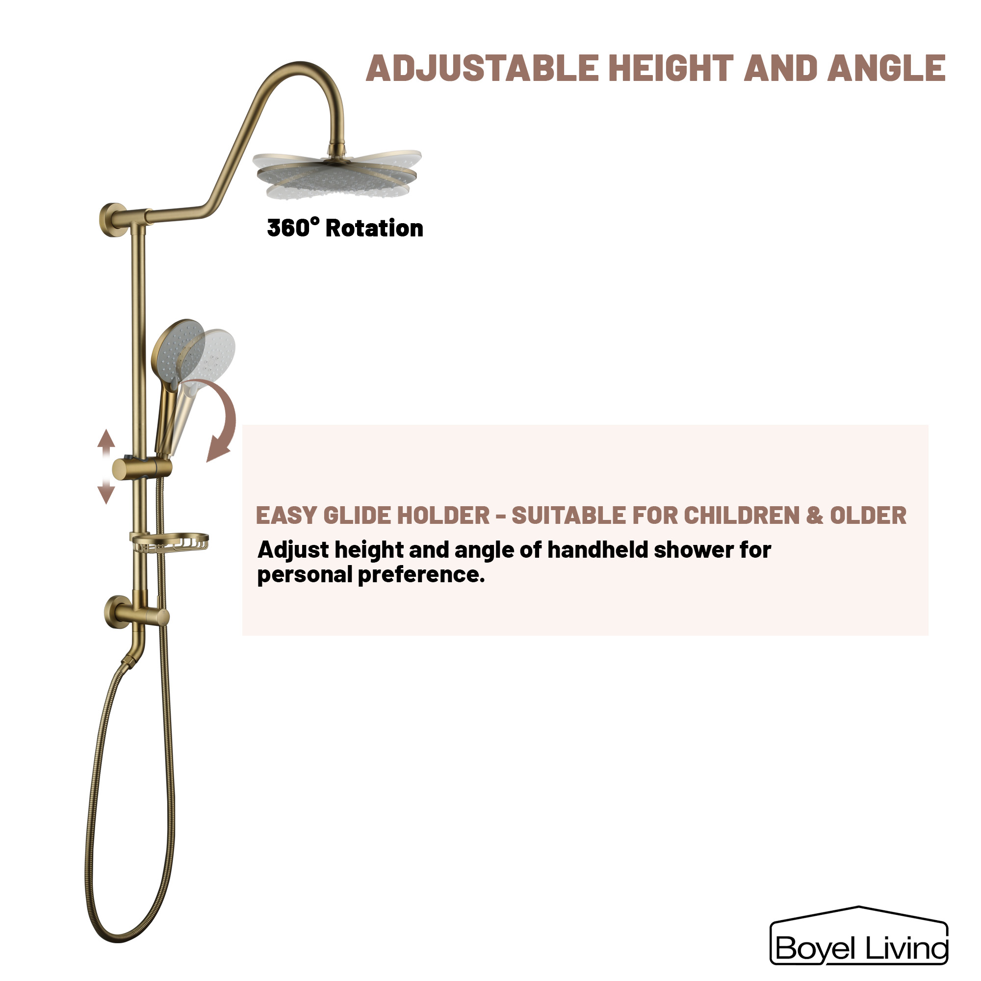 Boyel Living Adjustable Height 10 in. Wall Mount Dual Shower Head System with Easy Glide Holder