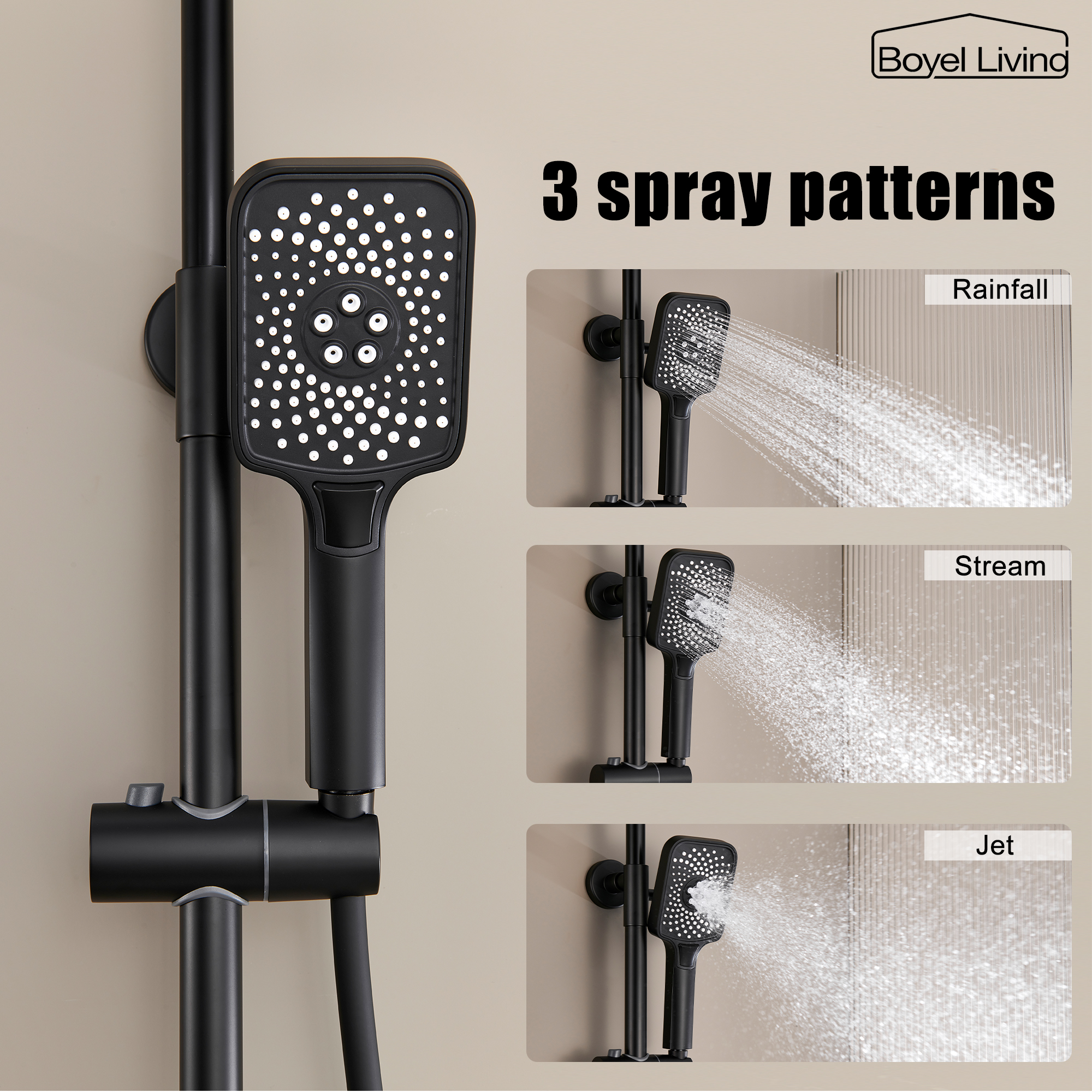 Boyel Living 3-Spray 12 in. Wall Mount Shower System in Matte Black