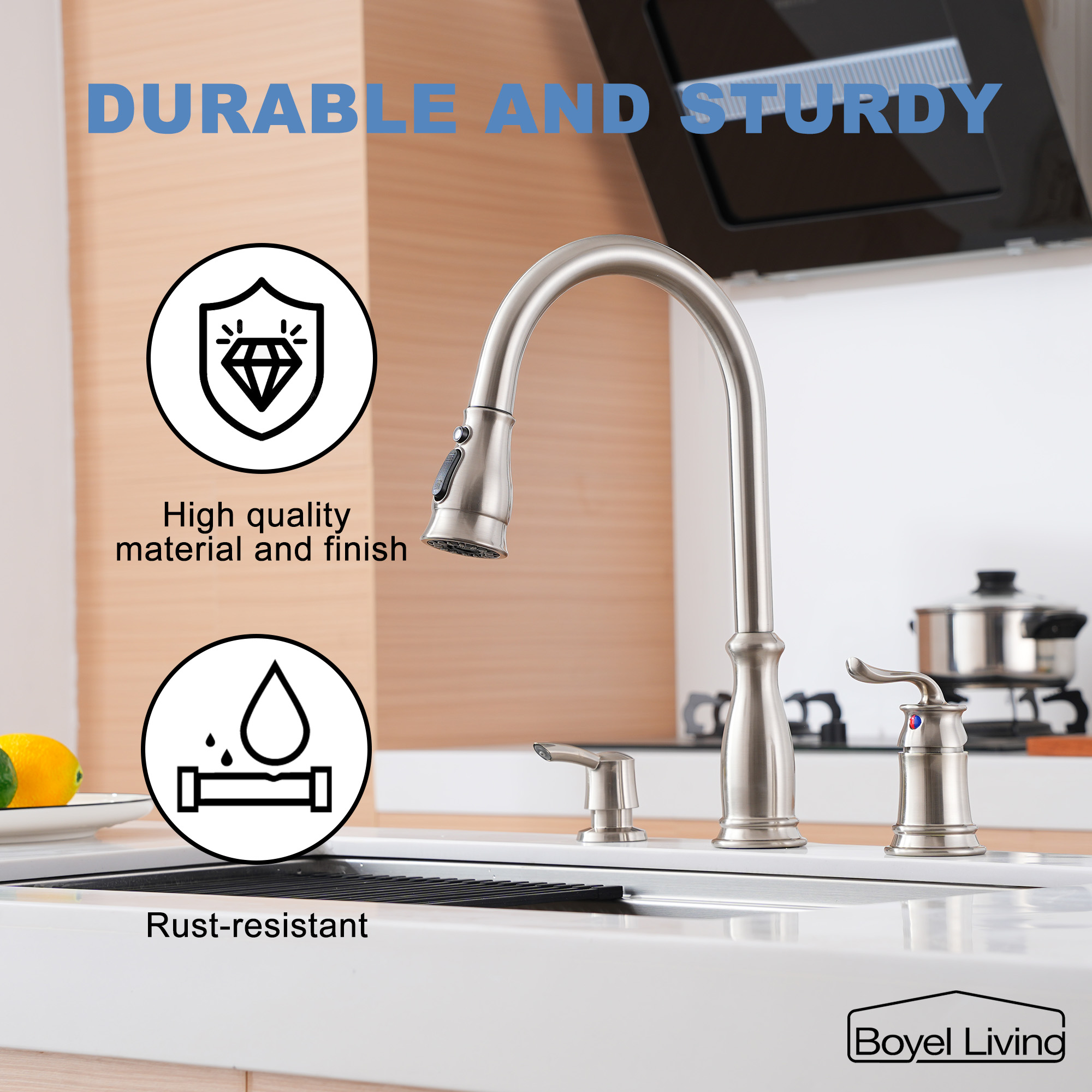 3-Spray Patterns 1.8 GPM Single Handle No Sensor Pull Down Sprayer Kitchen Faucet with Soap Dispenser in Brushed Nickel