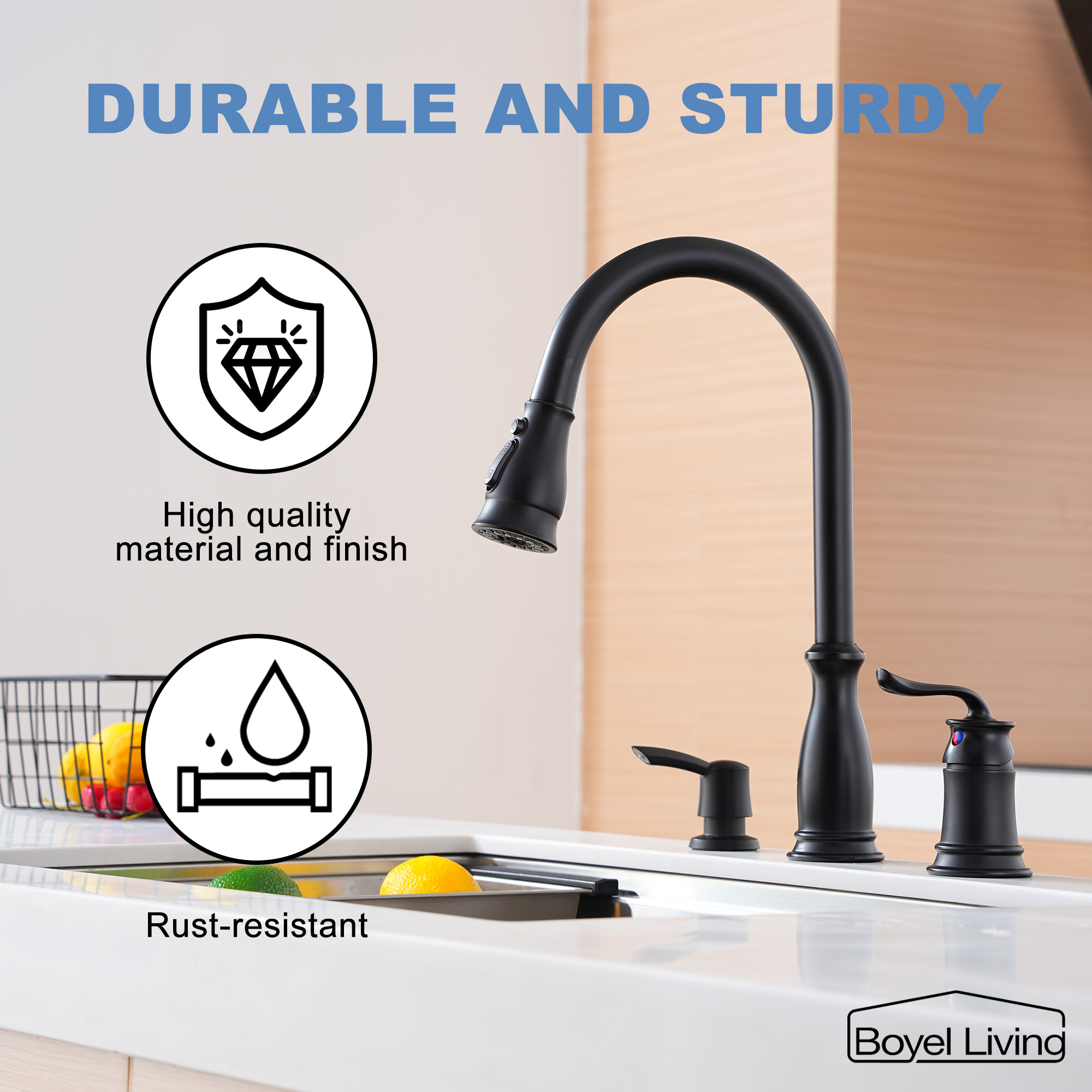 3-Spray Patterns 1.8 GPM Single Handle No Sensor Pull Down Sprayer Kitchen Faucet with Soap Dispenser in Brushed Nickel