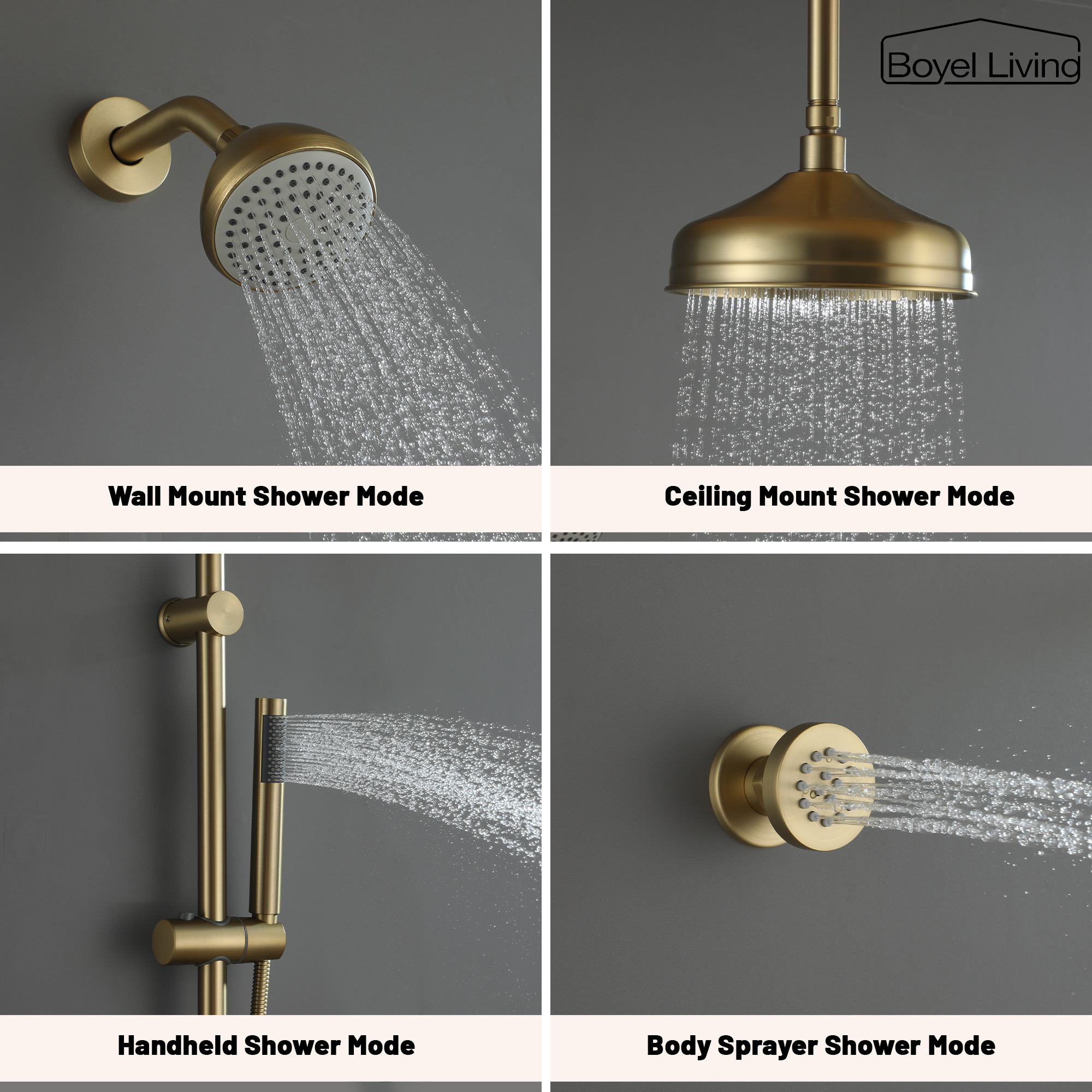 Boyel Living Complete Shower System with Wall Mount Shower Head, Ceiling Mount Shower Head, Handheld Shower Head and Body Sprayer