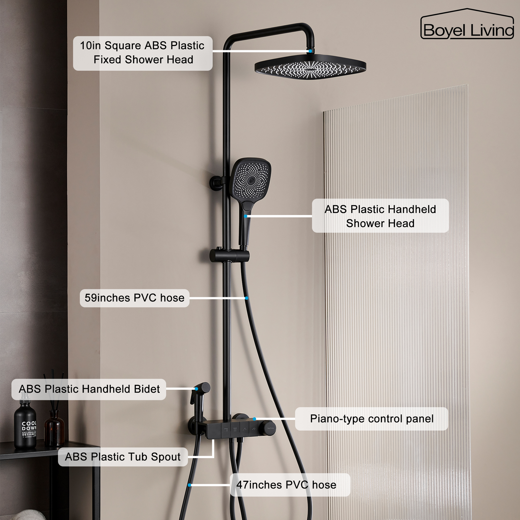 Boyel Living 3-Spray Patterns 10 in. Shower System in Matte Black