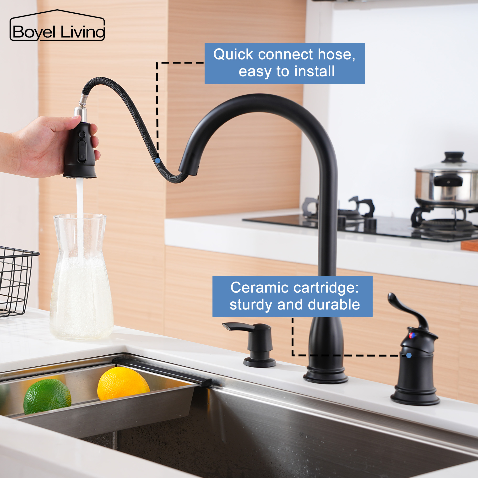 3-Spray Patterns 1.8 GPM Single Handle No Sensor Pull Down Sprayer Kitchen Faucet with Soap Dispenser in Brushed Nickel