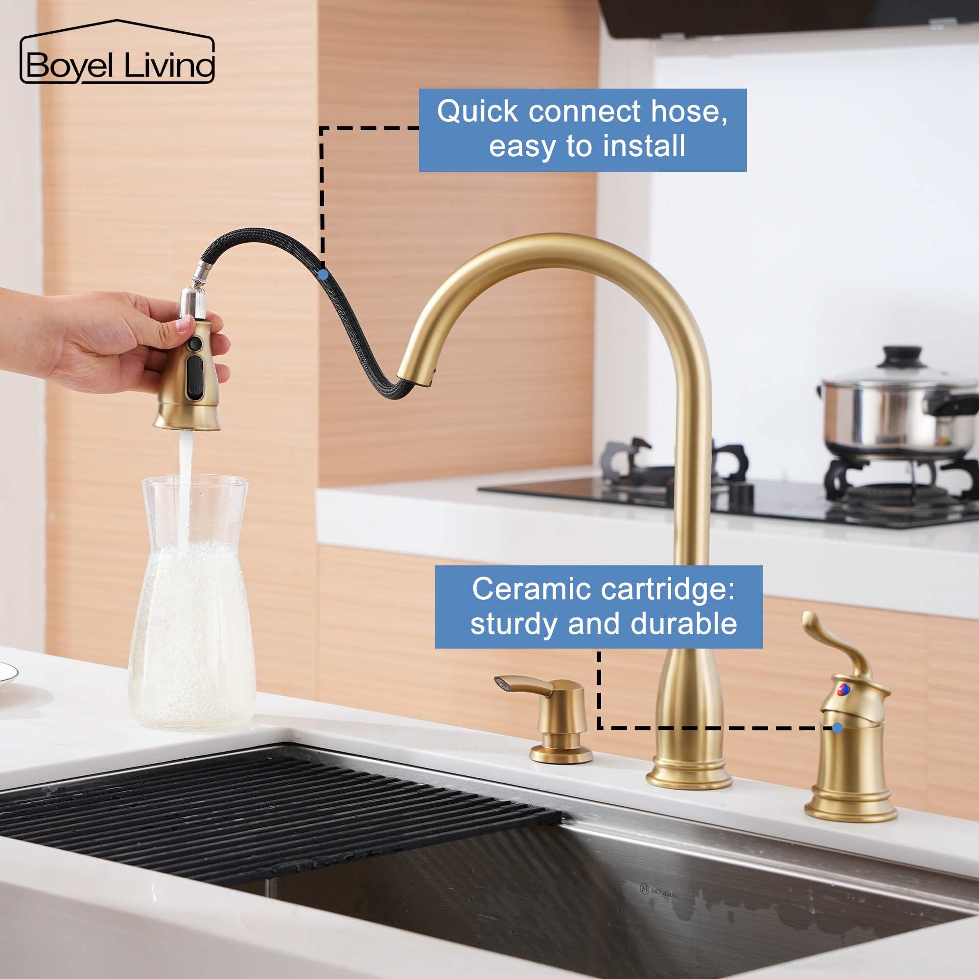 3-Spray Patterns 1.8 GPM Single Handle No Sensor Pull Down Sprayer Kitchen Faucet with Soap Dispenser in Brushed Nickel