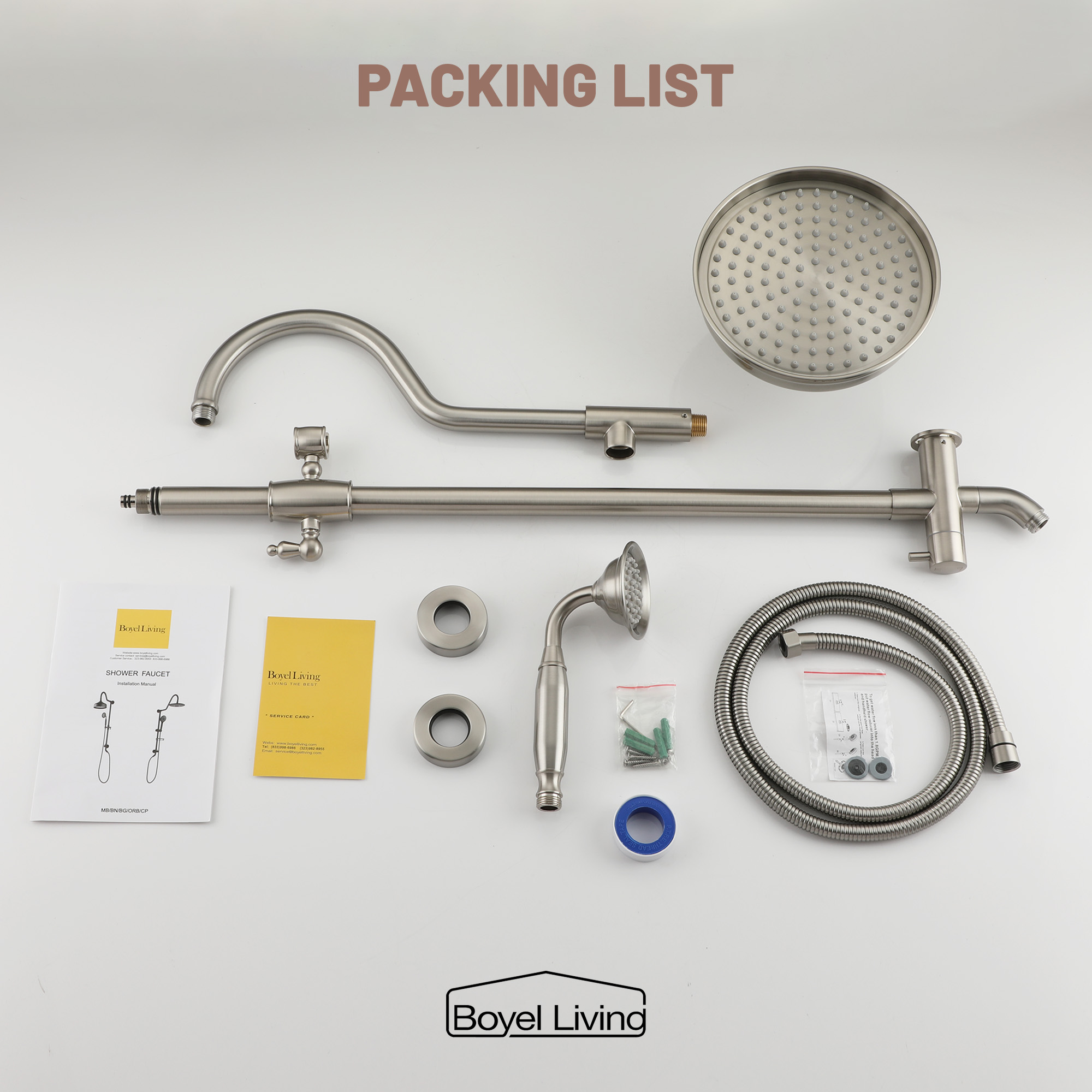 Boyel Living Brushed Nickle Shower System with Handheld Shower Head Packing List-Mixing Valve Not Included