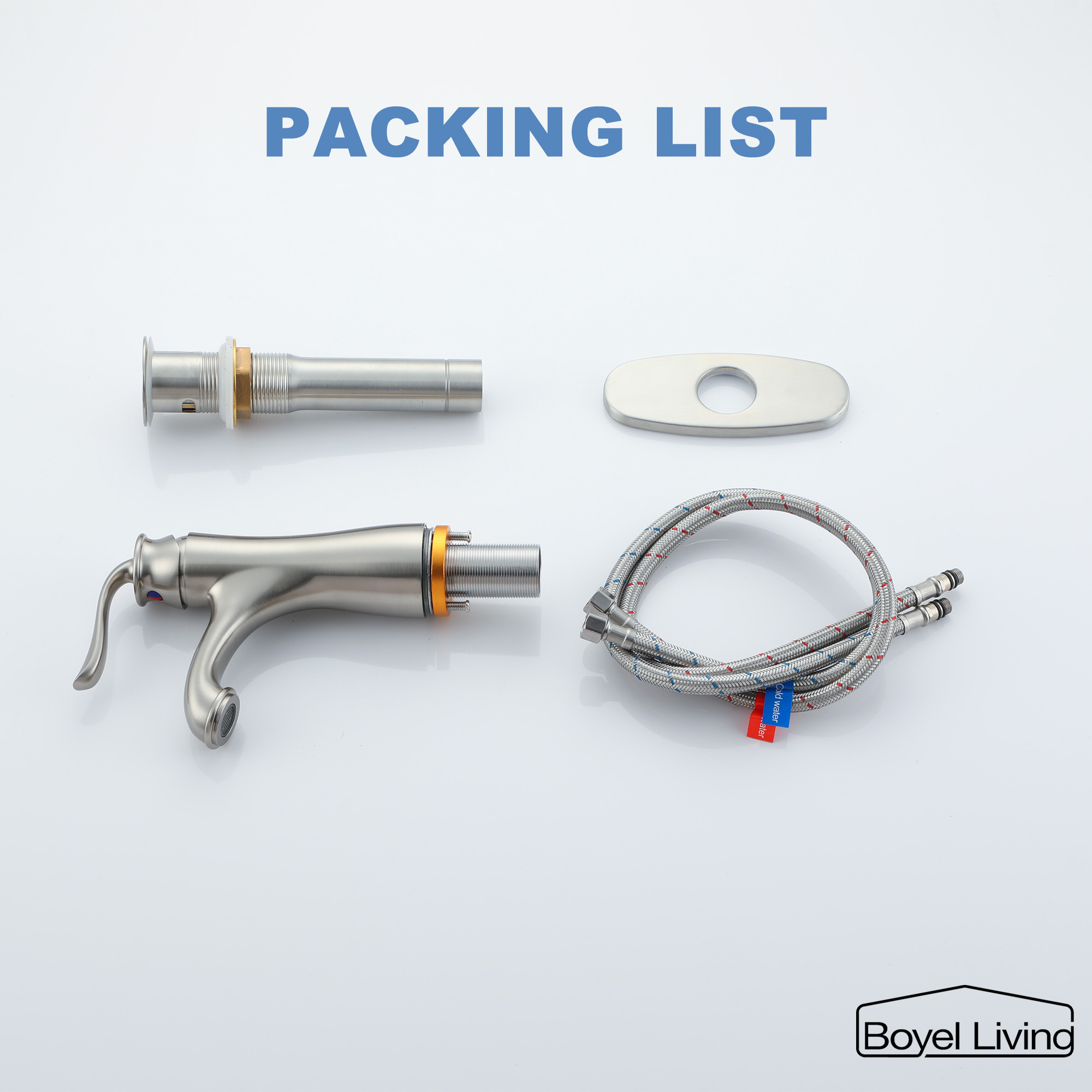 1.2 GPM Single Handle Single Hole Bathroom Faucet with Water Supply Hose and Built-in Aerator in Brushed Nickel