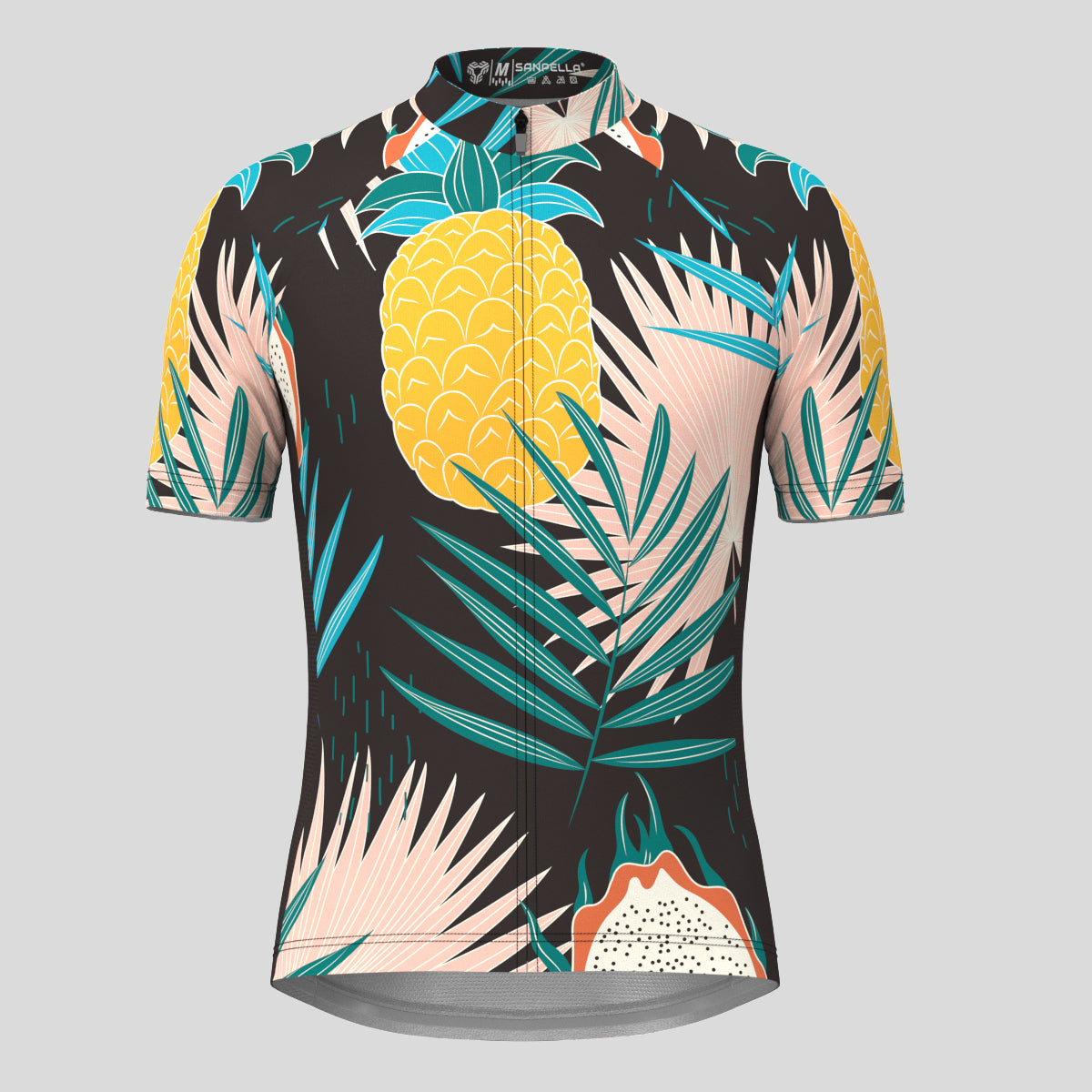 Pitaya Pineapple Print Men's Cycling Jersey - Black
