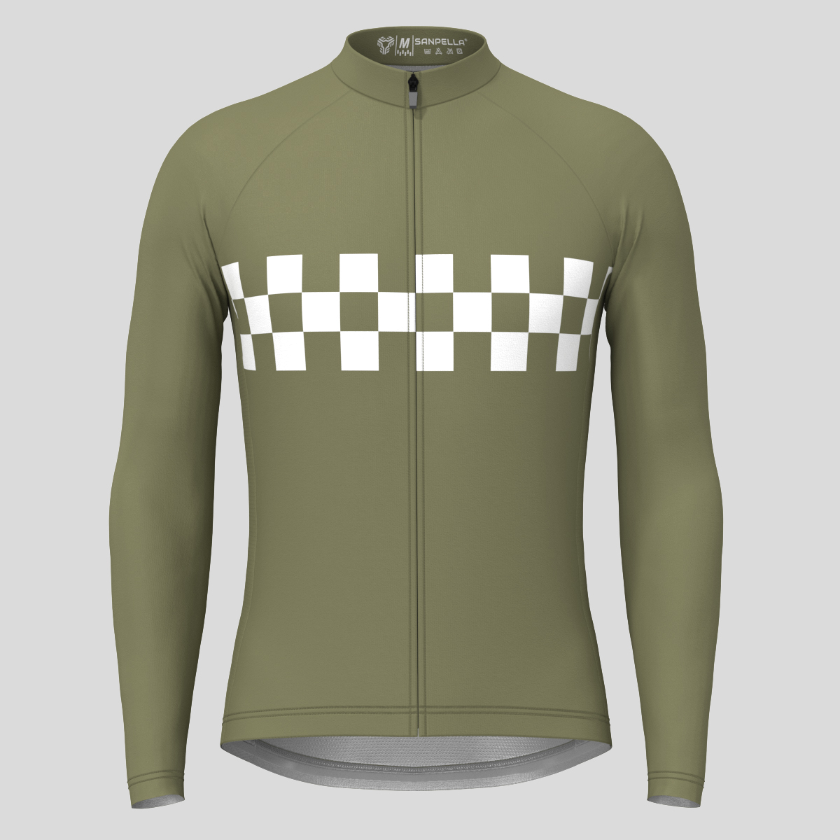 Men's Checkered Flag Retro LS Cycling Jersey - Olive
