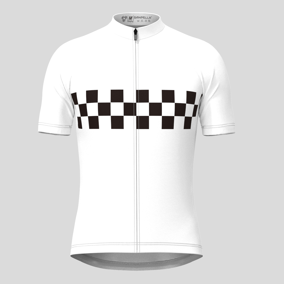 Men's Checkered Flag Retro Cycling Jersey - White 