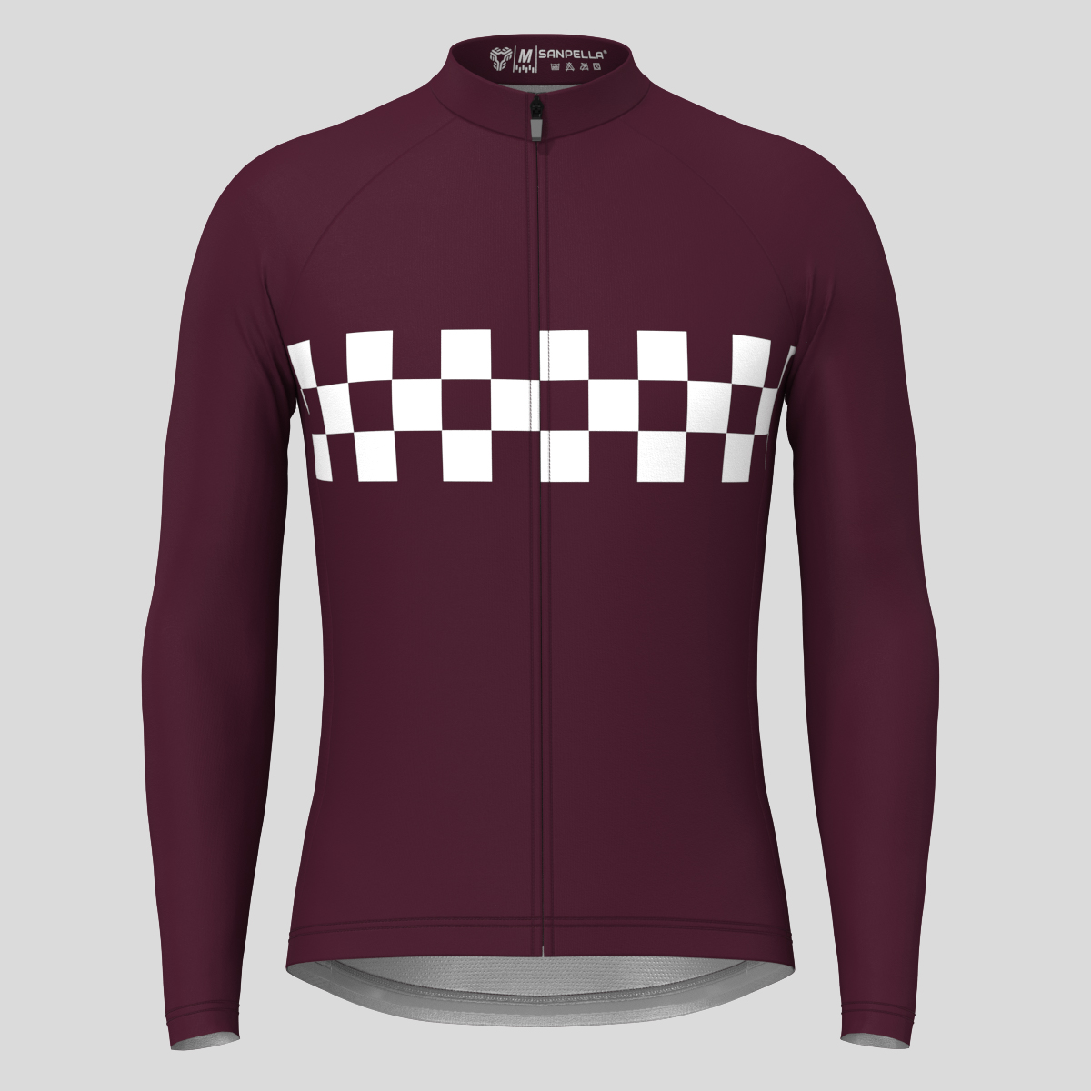 Men's Checkered Flag Retro LS Cycling Jersey - Burgundy