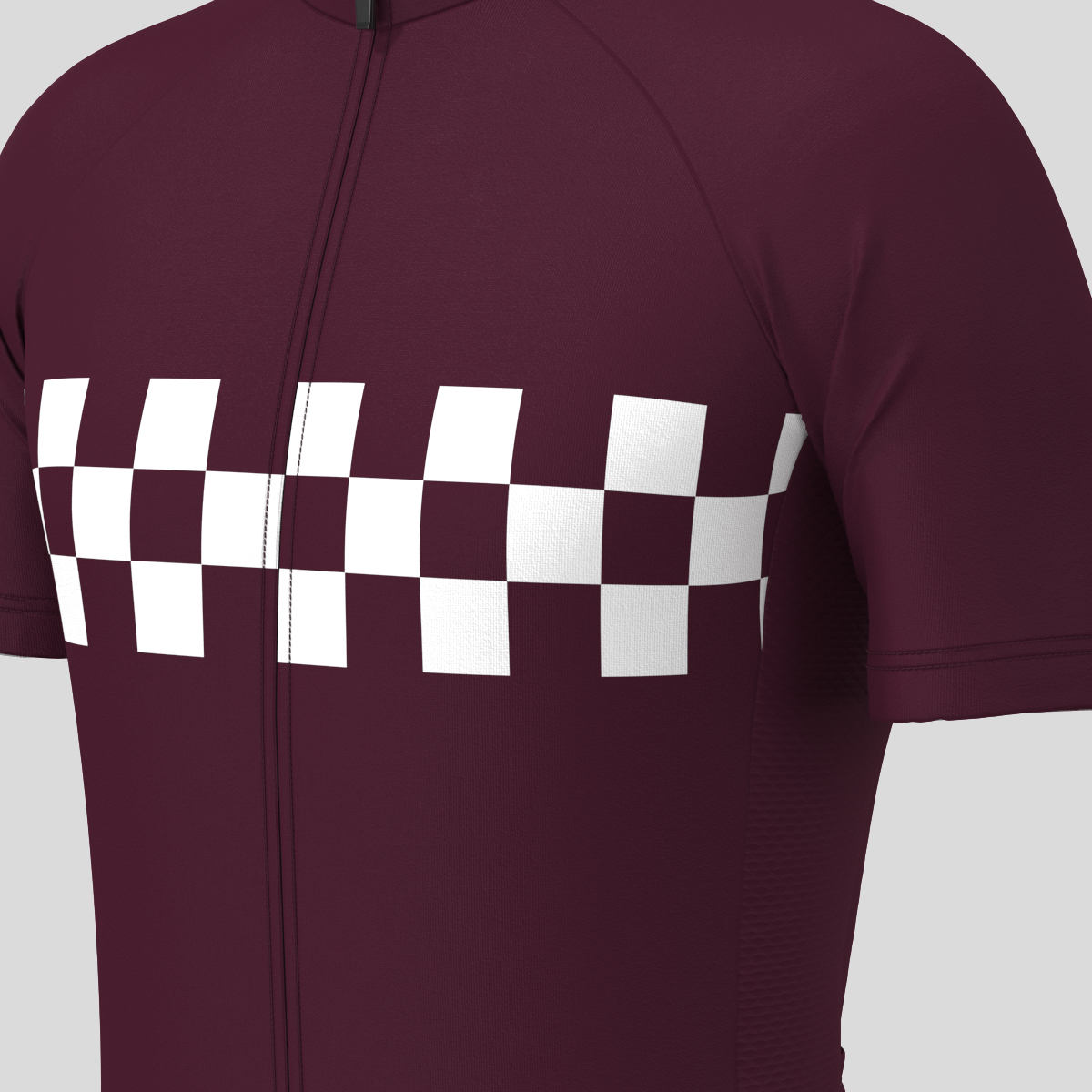 Men's Checkered Flag Retro Cycling Jersey - Burgundy