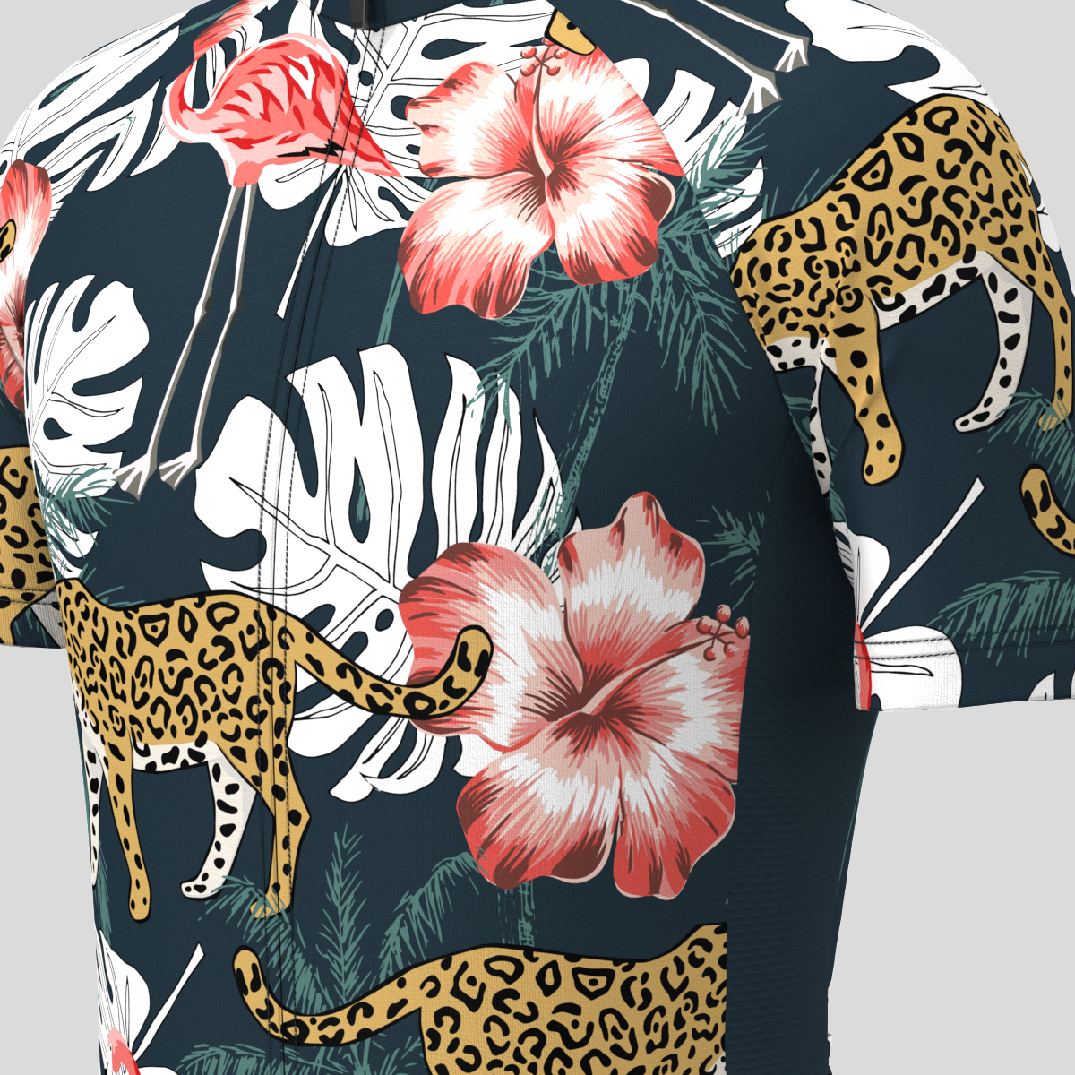 Pink Flamingo Leopard Print Men's Cycling Jersey