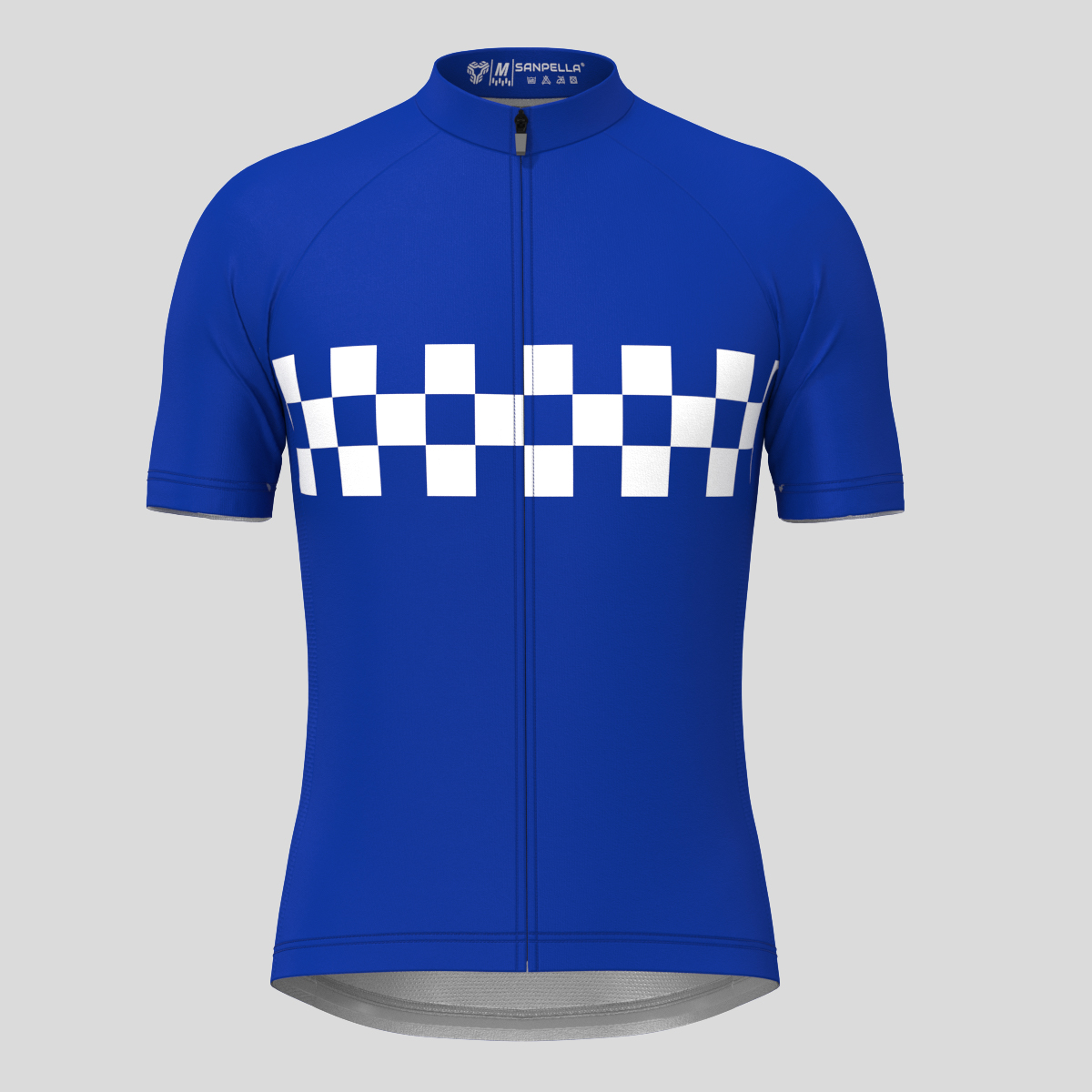 Men's Checkered Flag Retro Cycling Jersey - Racing Blue