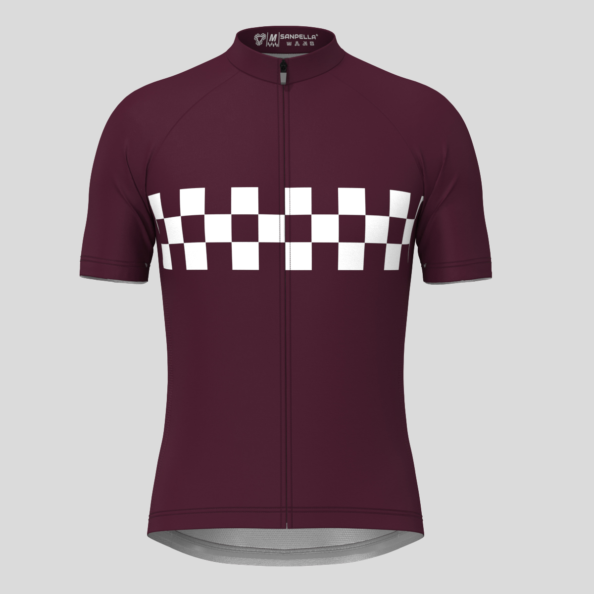 Men's Checkered Flag Retro Cycling Jersey - Burgundy