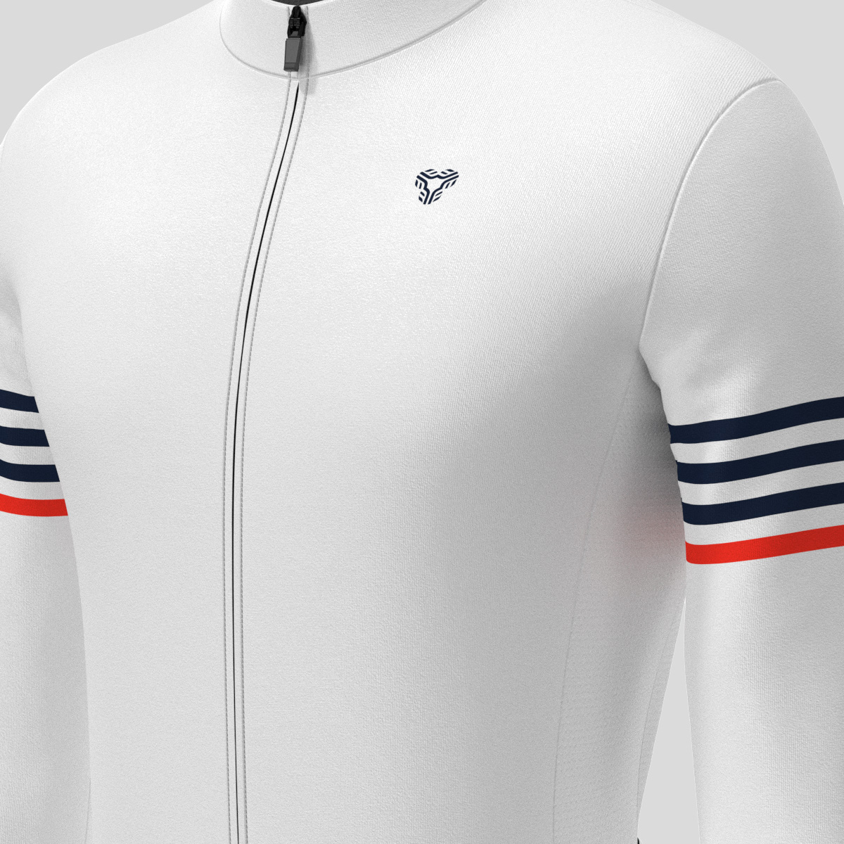 Minimal Stripes Men's LS Cycling Jersey - White/Navy/Red