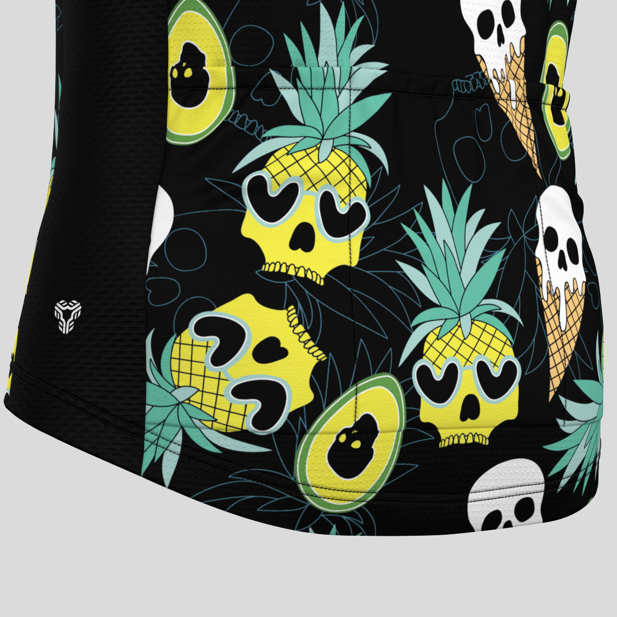 Cartoon Skull Pineapple Avocado Print Men's Cycling Jersey