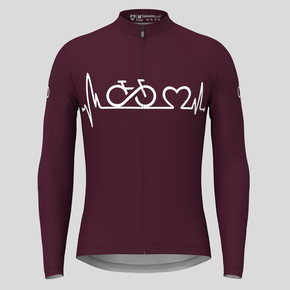 Bike Heartbeat Men's LS Cycling Jersey - Burgundy