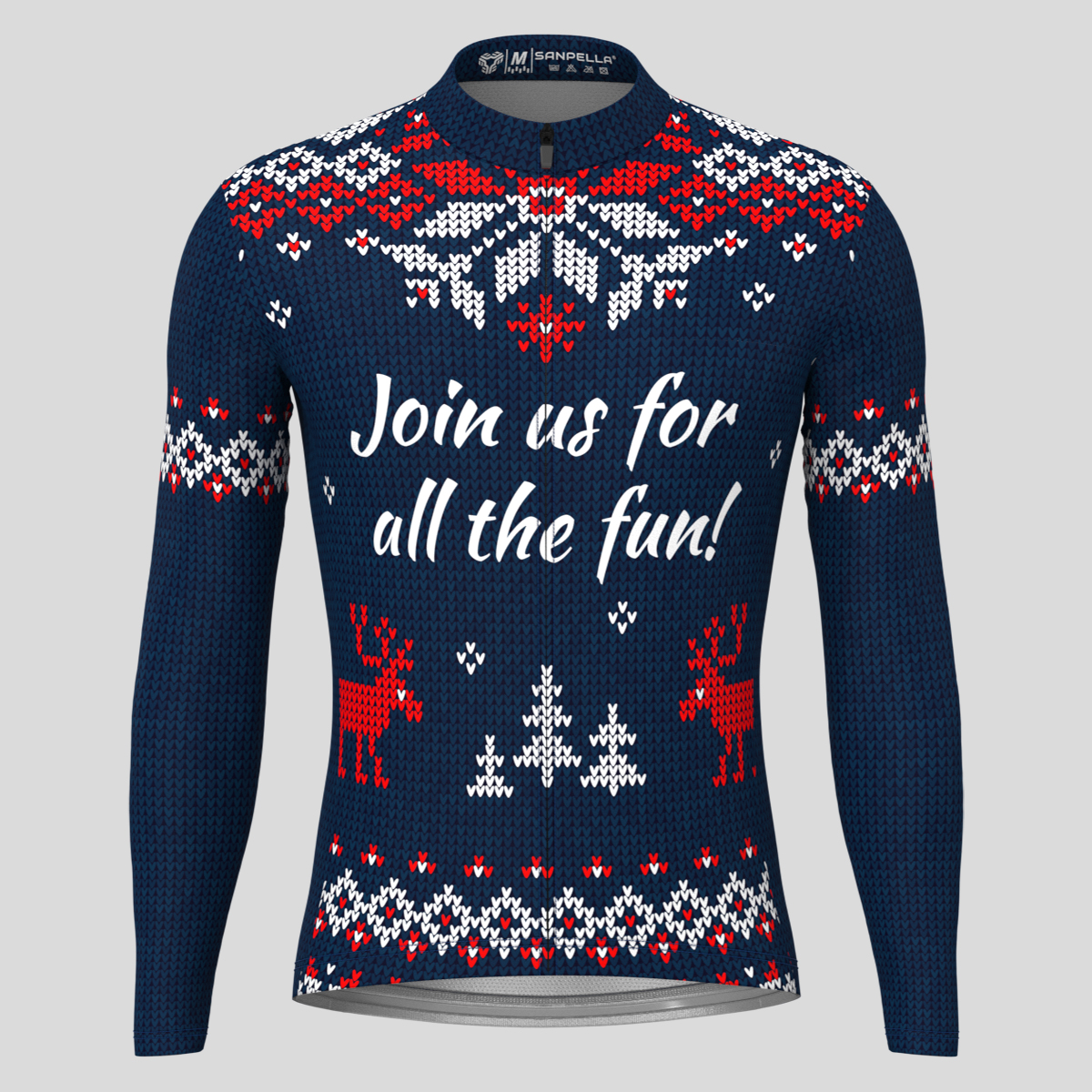 XMAS Ugly Sweater Themed Men's LS Cycling Jersey - Blue