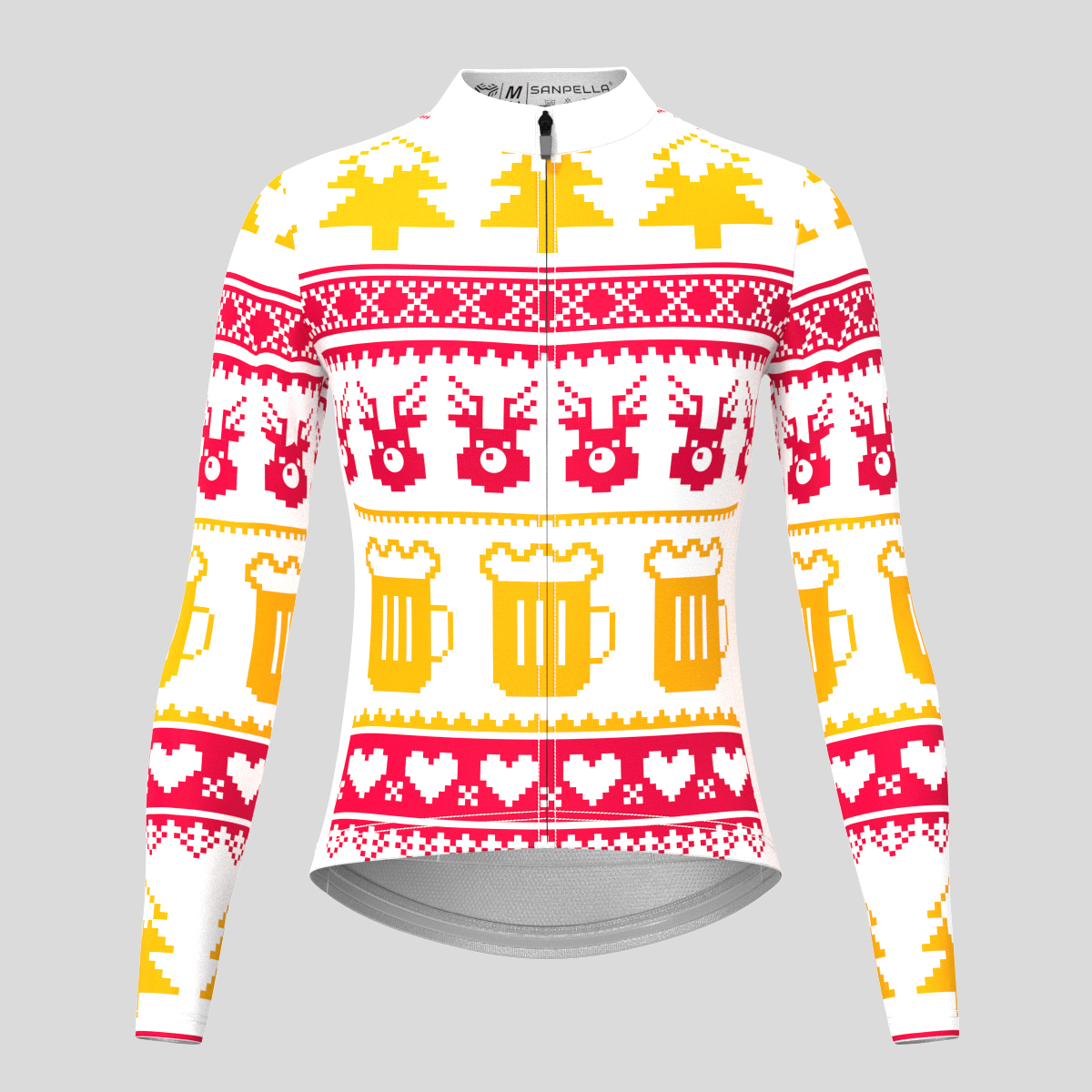 Christmas Sweater Beer Reindeer Women's LS Cycling Jersey