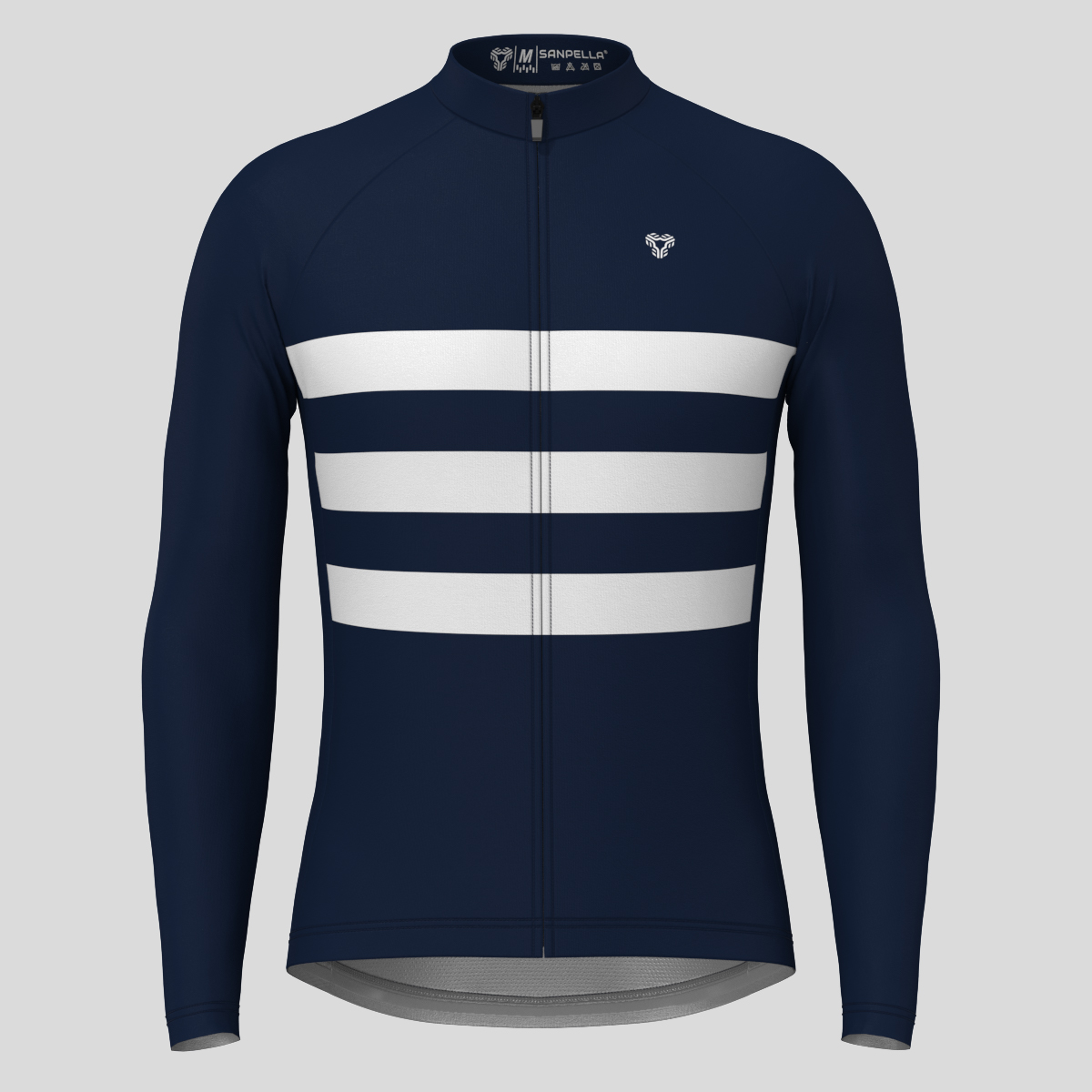 Minimal Stripes Men's LS Cycling Jersey - Navy/White