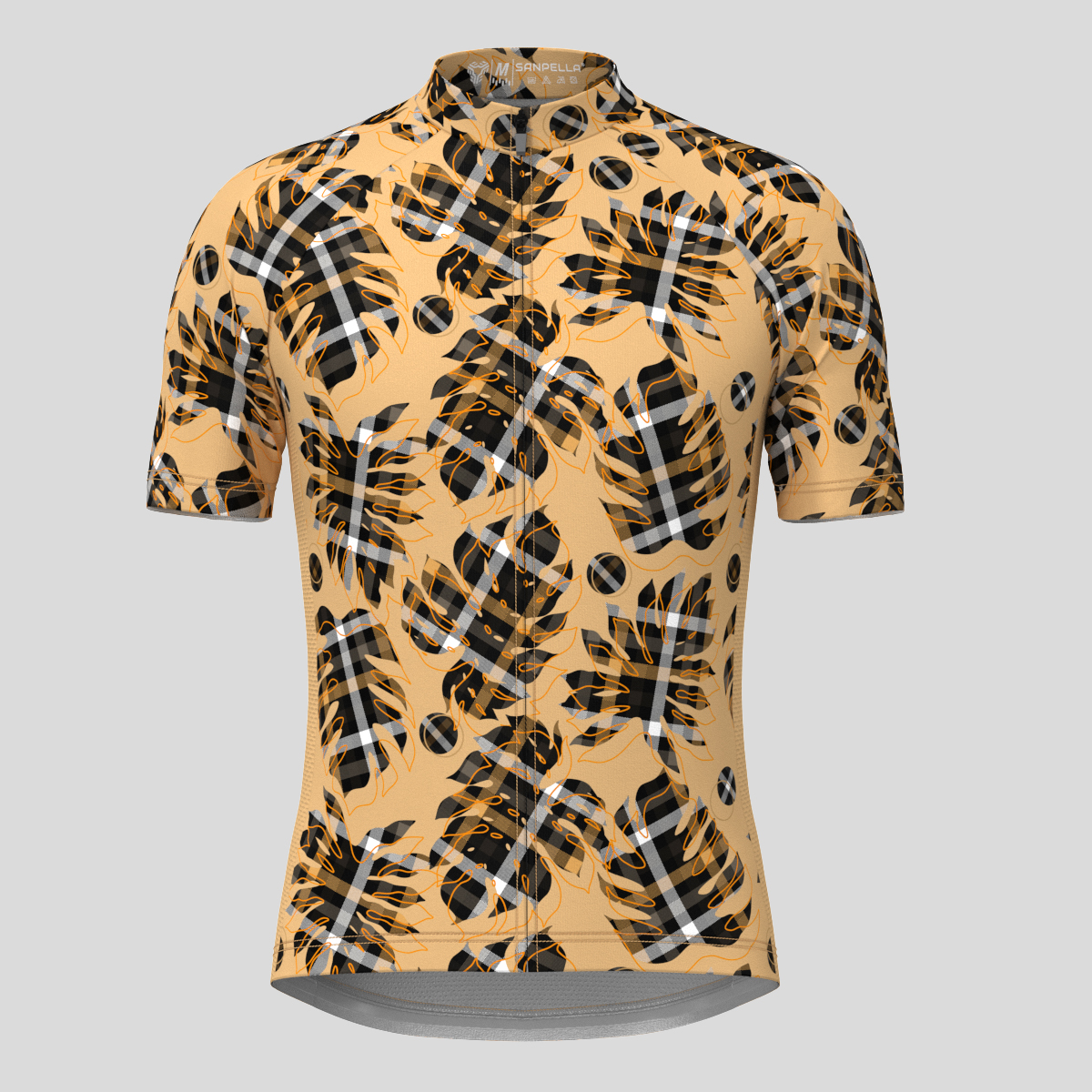 Plaid Textured Tropical Leaves Men's Cycling Jersey
