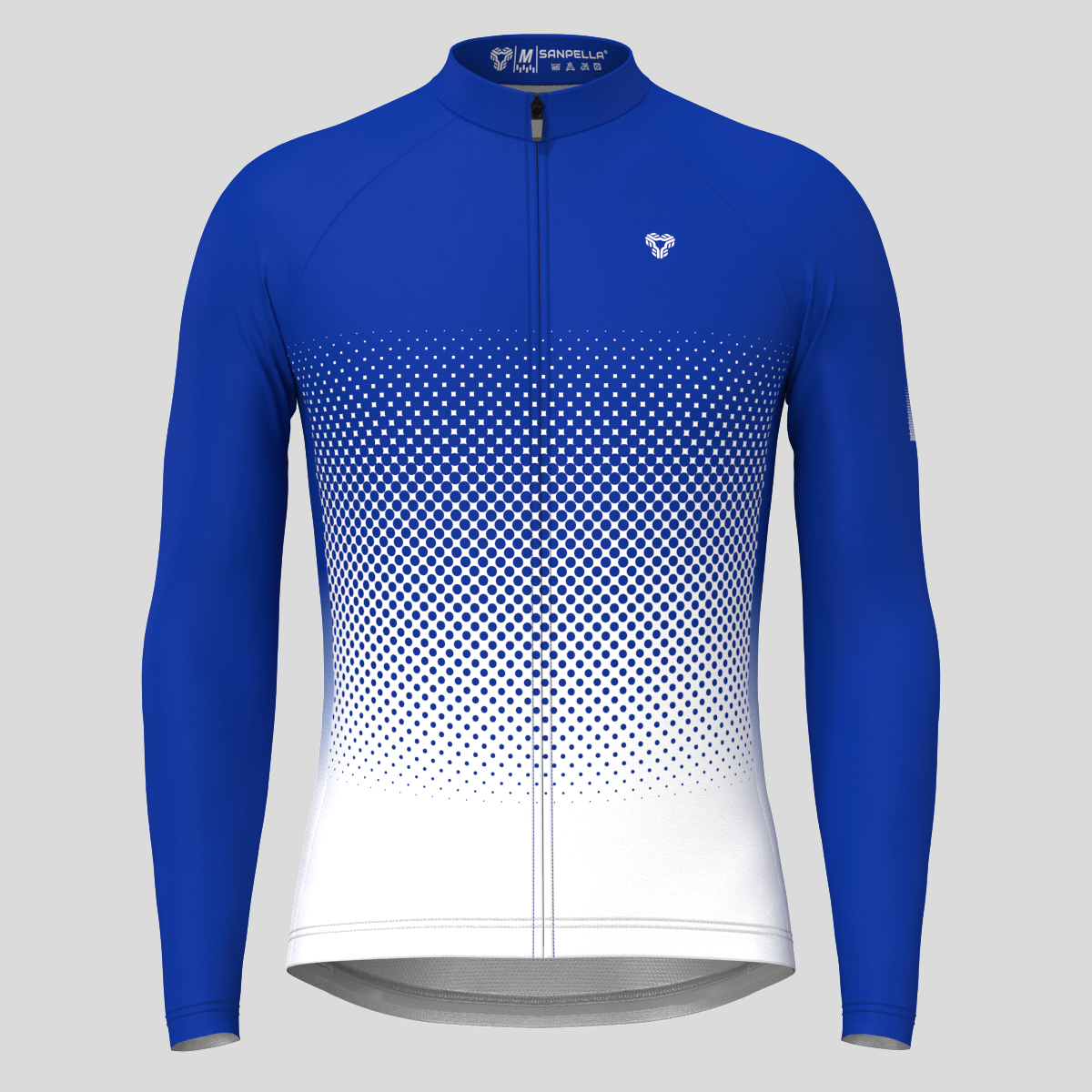 Polka Dot Gradient Men's LS Cycling Jersey - Racing Blue
