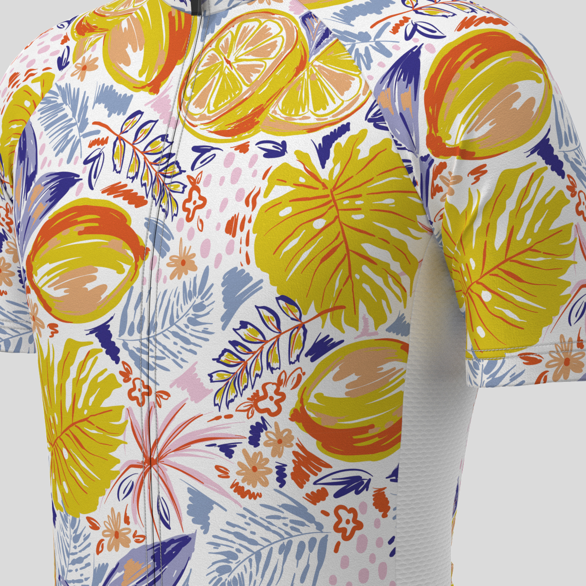 Lemon Monstera Leaves Print Men's Cycling Jersey