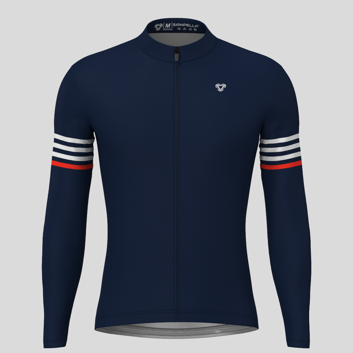 Minimal Stripes Men's LS Cycling Jersey - Navy/White/Red