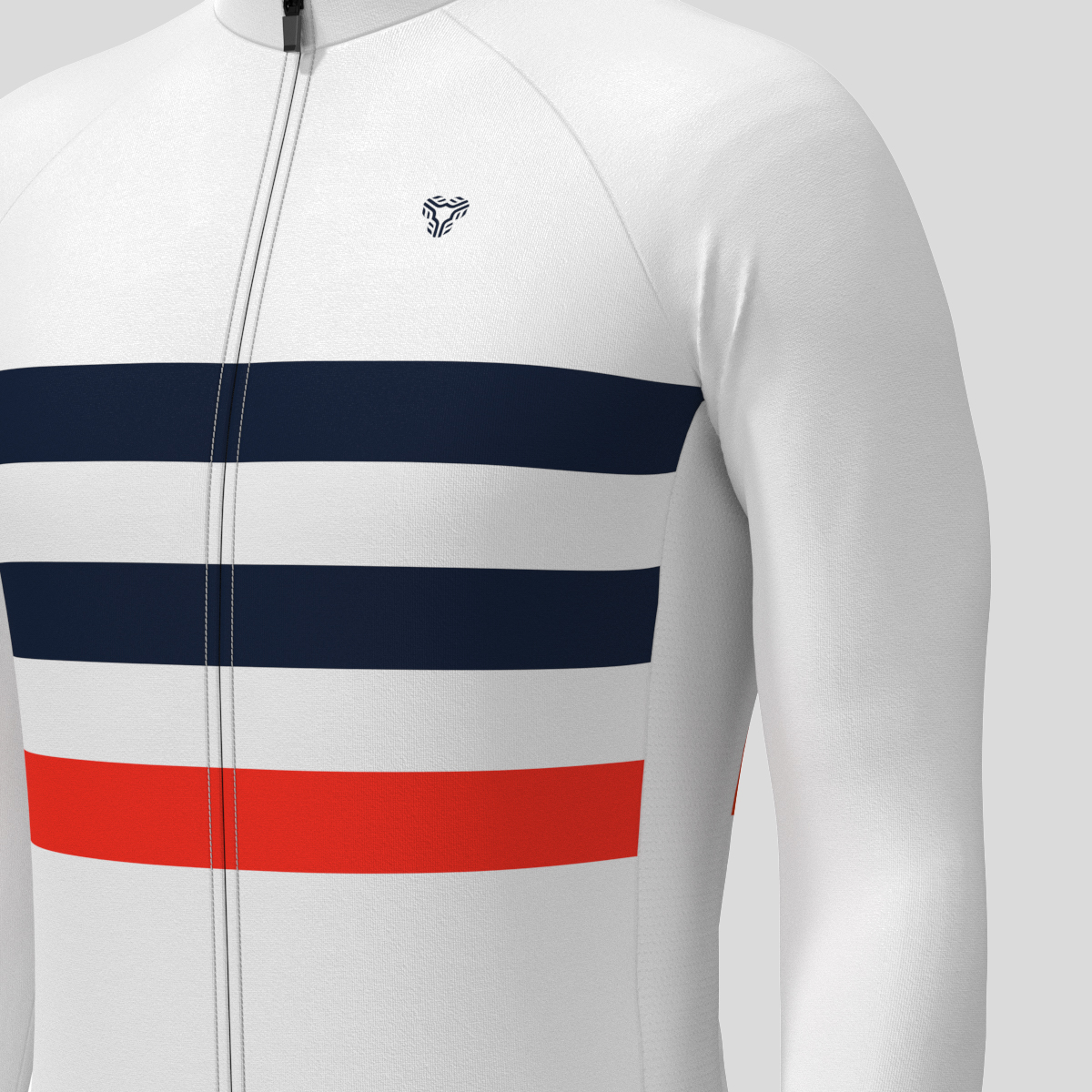 Men's Classic Stripes LS Cycling Jersey - White/Navy/Red