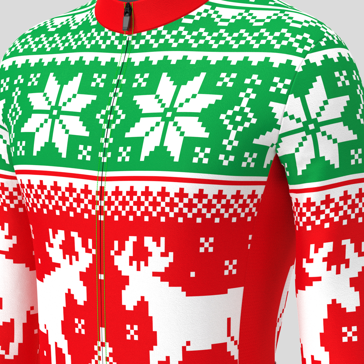 Ugly Christmas Sweater Reindeer Snowflakes Men's LS Cycling Jersey