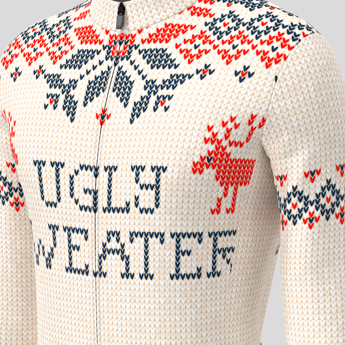 XMAS Ugly Sweater Themed Men's LS Cycling Jersey - Beige
