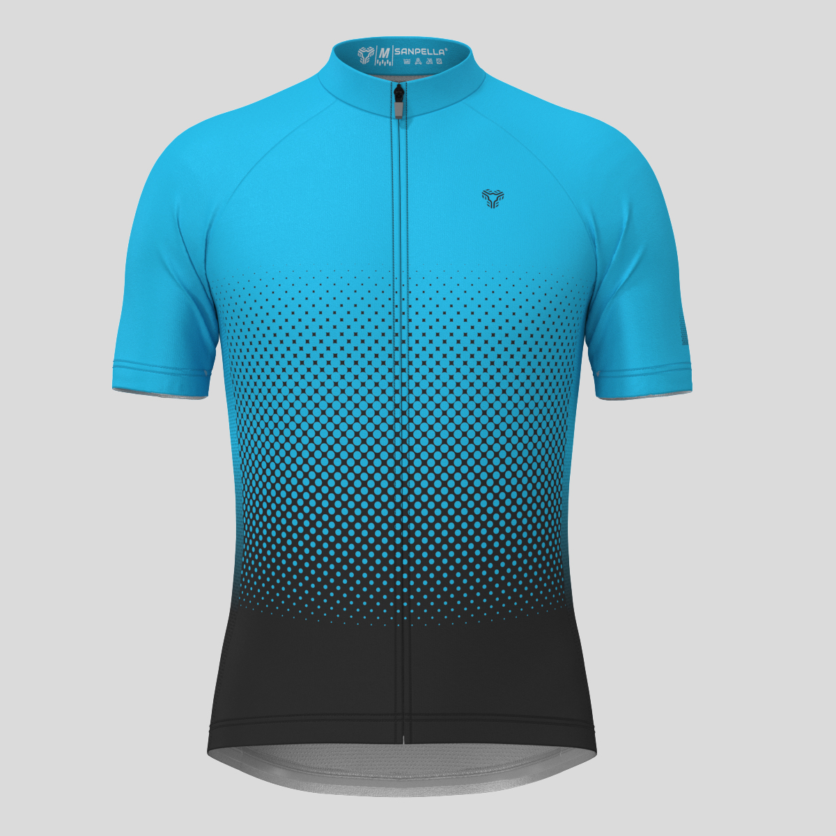 blue polka dot cycling jersey