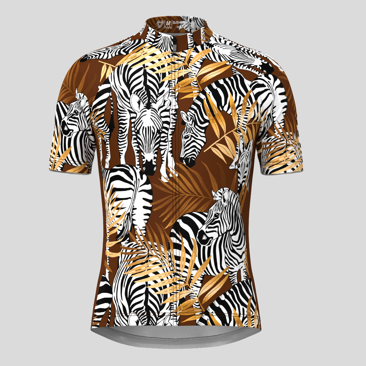Zebras Gold Exotic Palm Leaves Men's Cycling Jersey