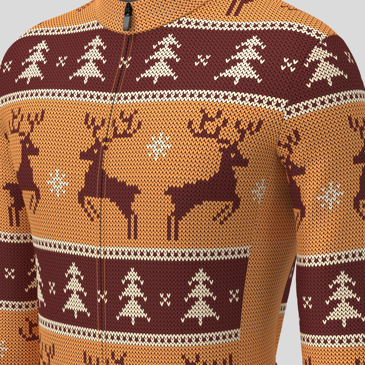 XMAS Ugly Sweater Themed Men's LS Cycling Jersey - Brown