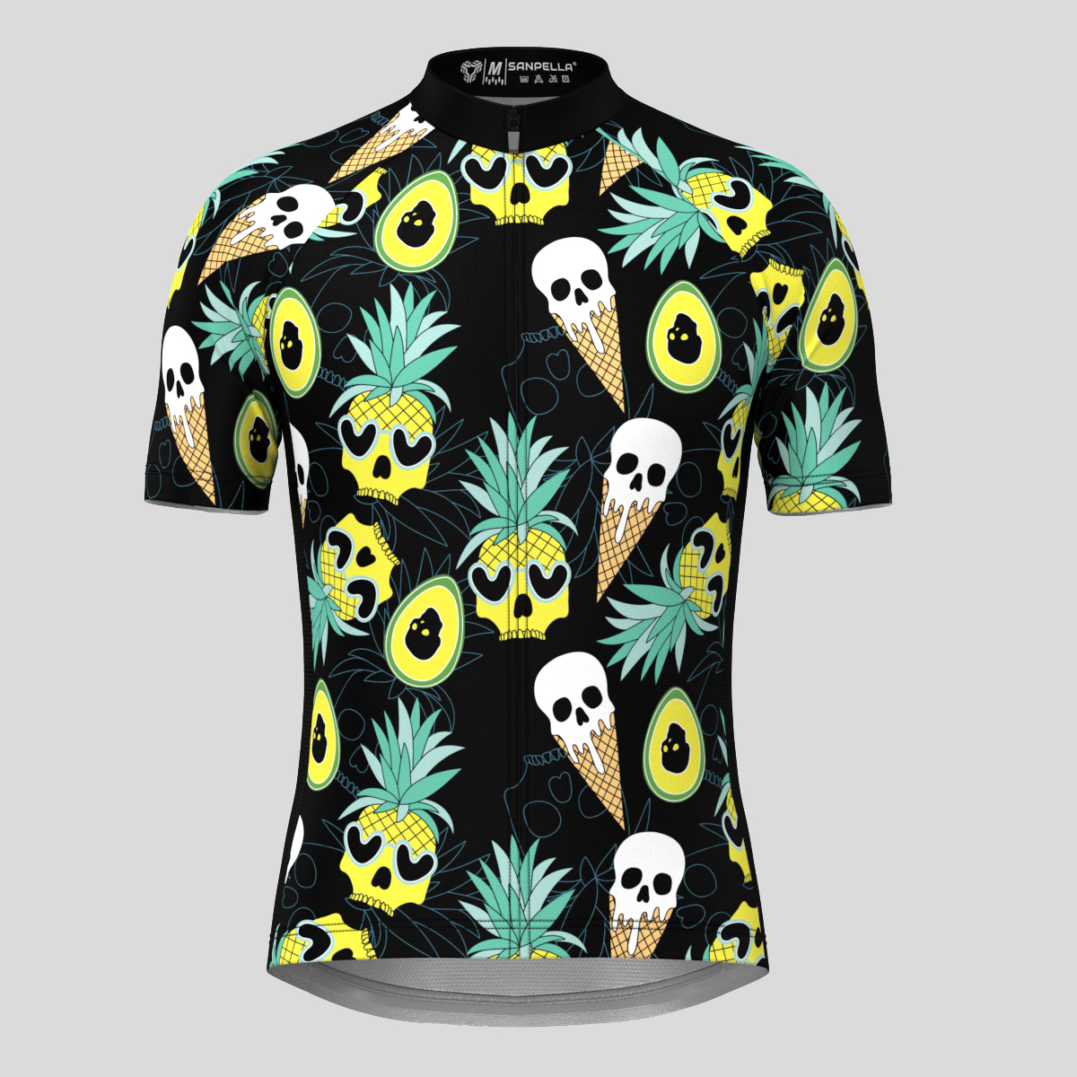 Cartoon Skull Pineapple Avocado Print Men's Cycling Jersey
