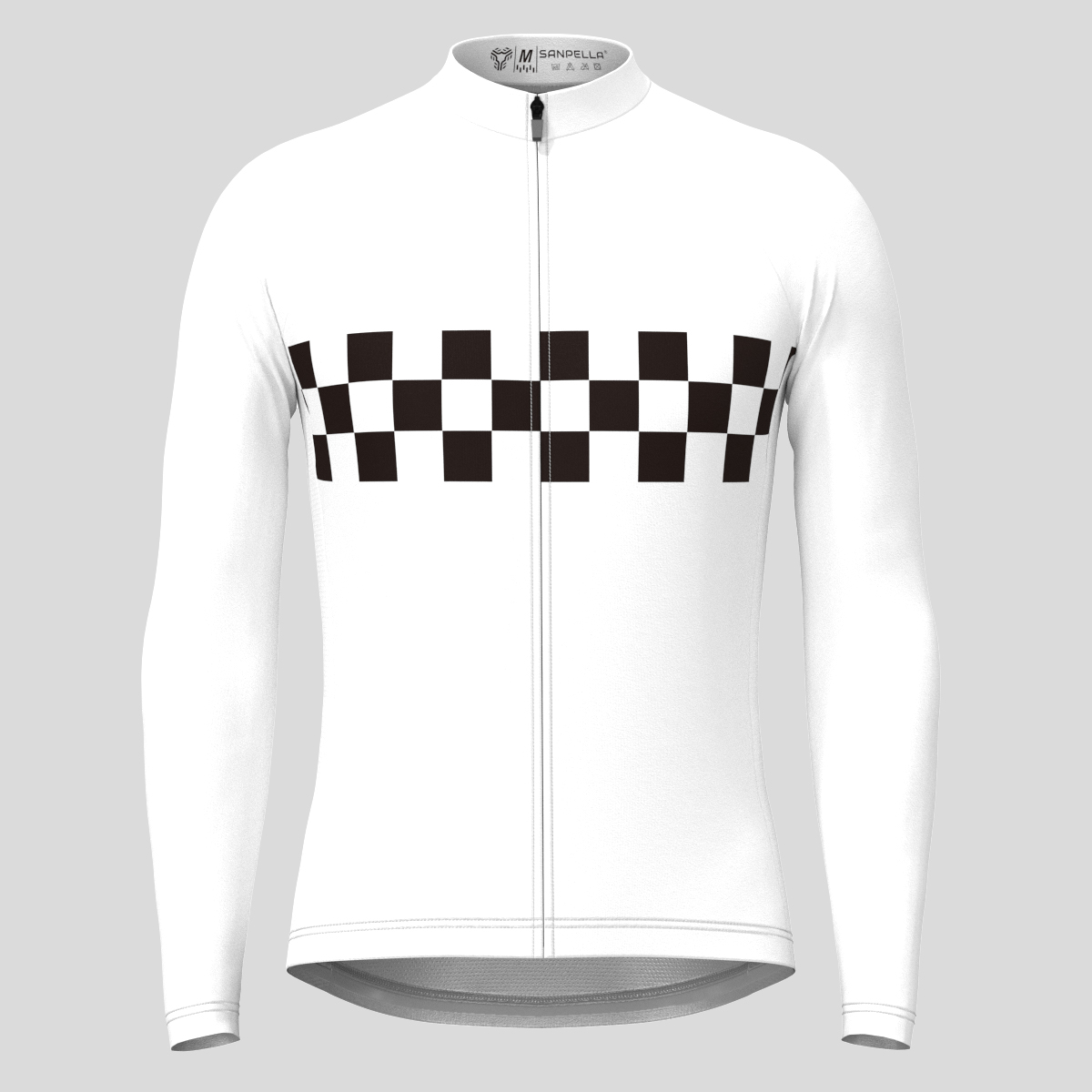 Men's Checkered Flag Retro LS Cycling Jersey - White